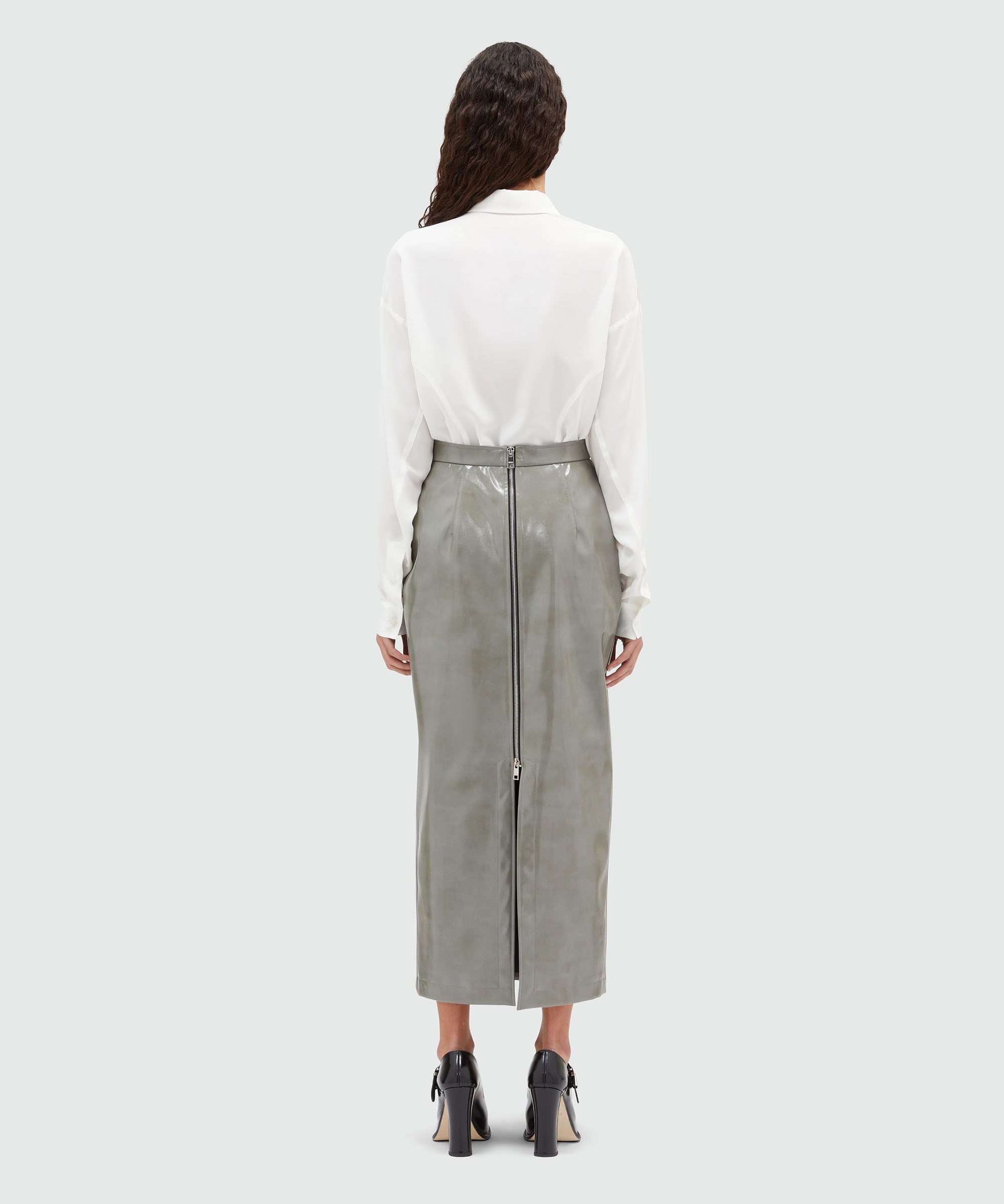 White patent leather midi skirt - 3