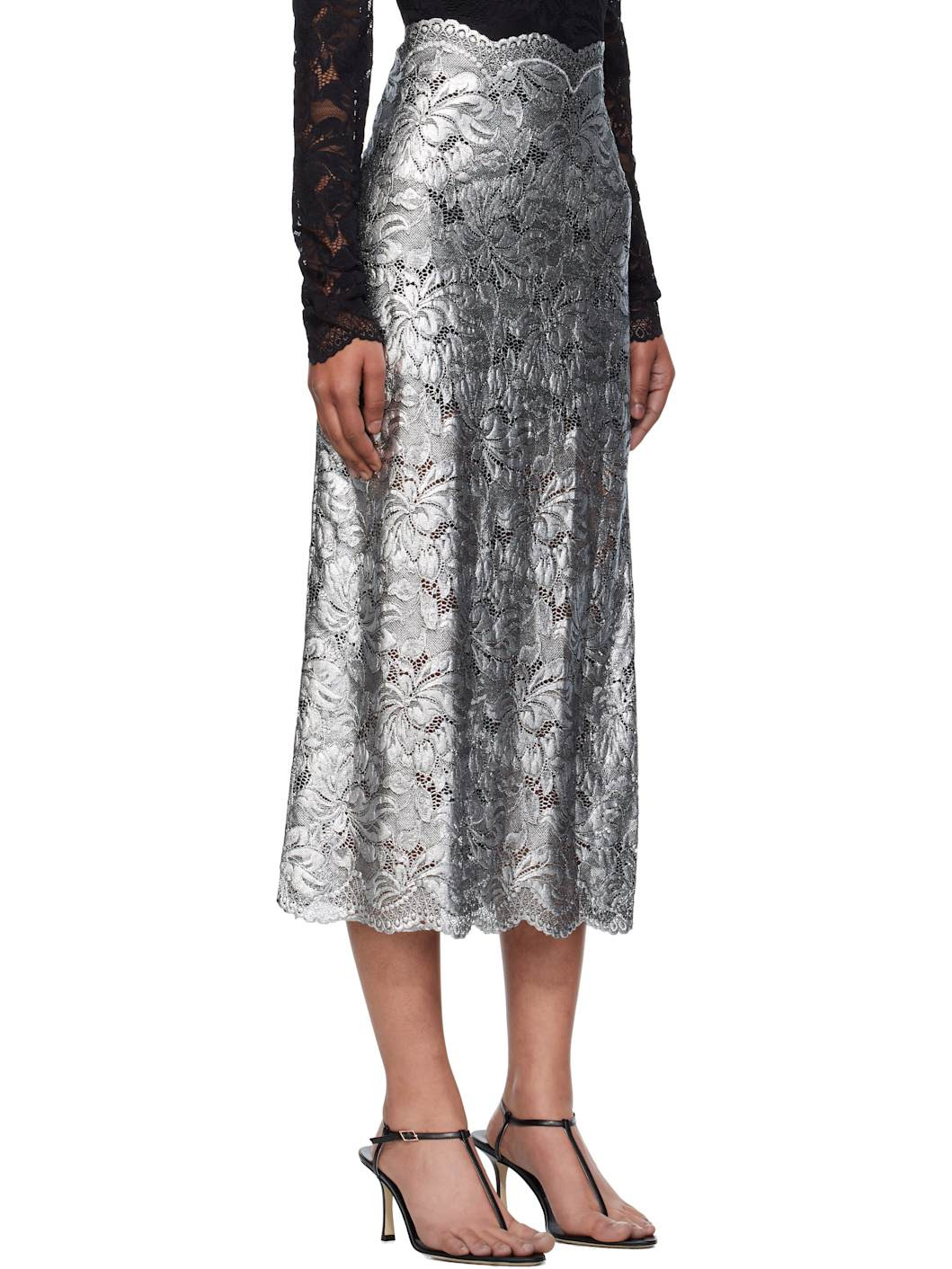 Silver Lace Midi Skirt - 2