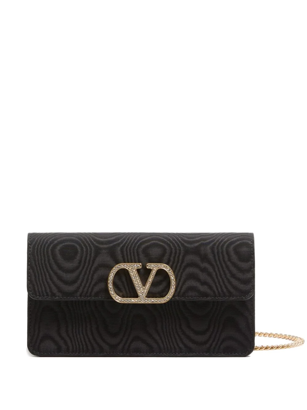 VLogo Signature chain wallet in moiré fabric with jewel logo - 1