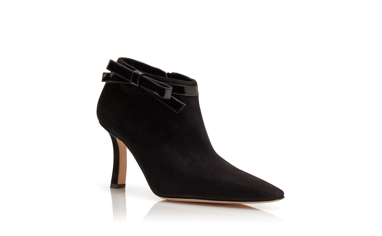 Black Suede Bow Detail Shoe Booties - 3
