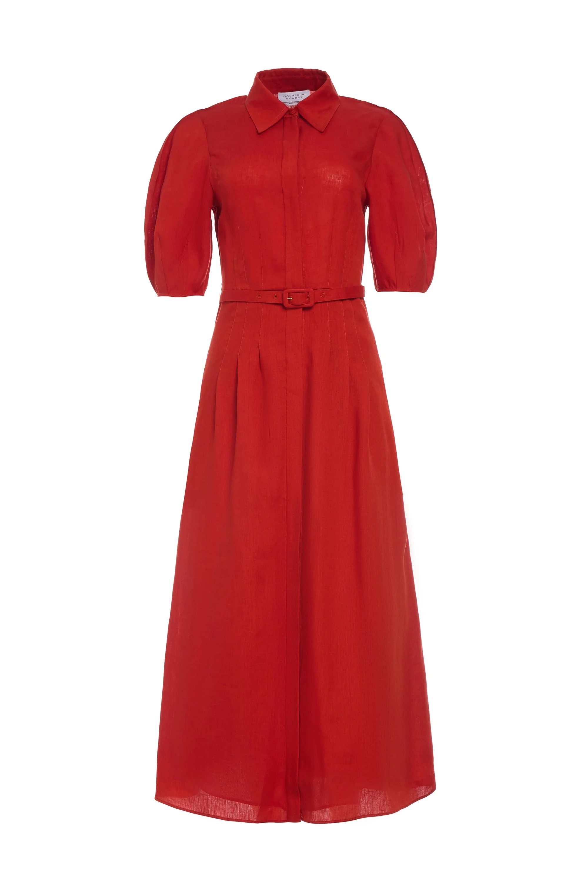 Maude Pleated Midi Shirtdress in Antelope Orange Aloe Linen - 1