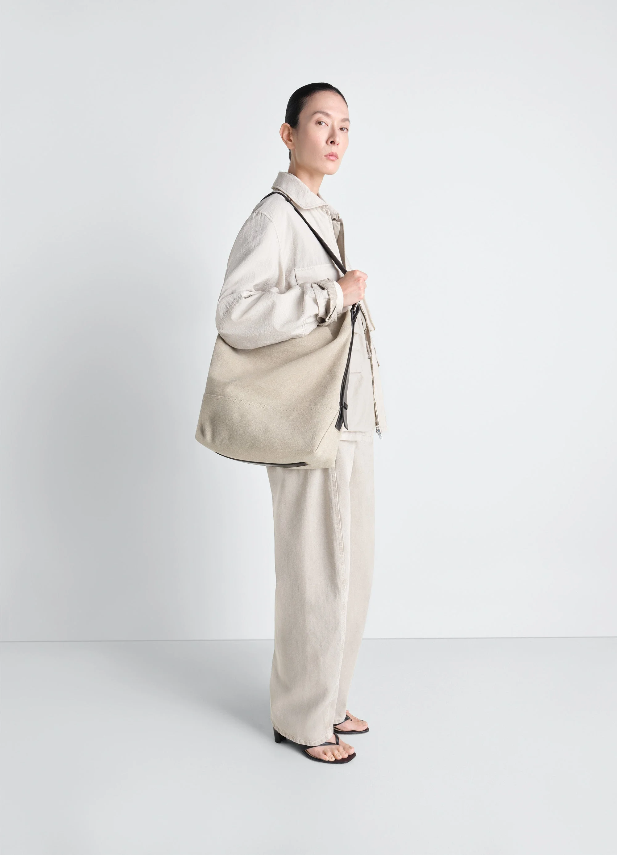 BELTED TOTE BAG IN COTTON CANVAS - 1