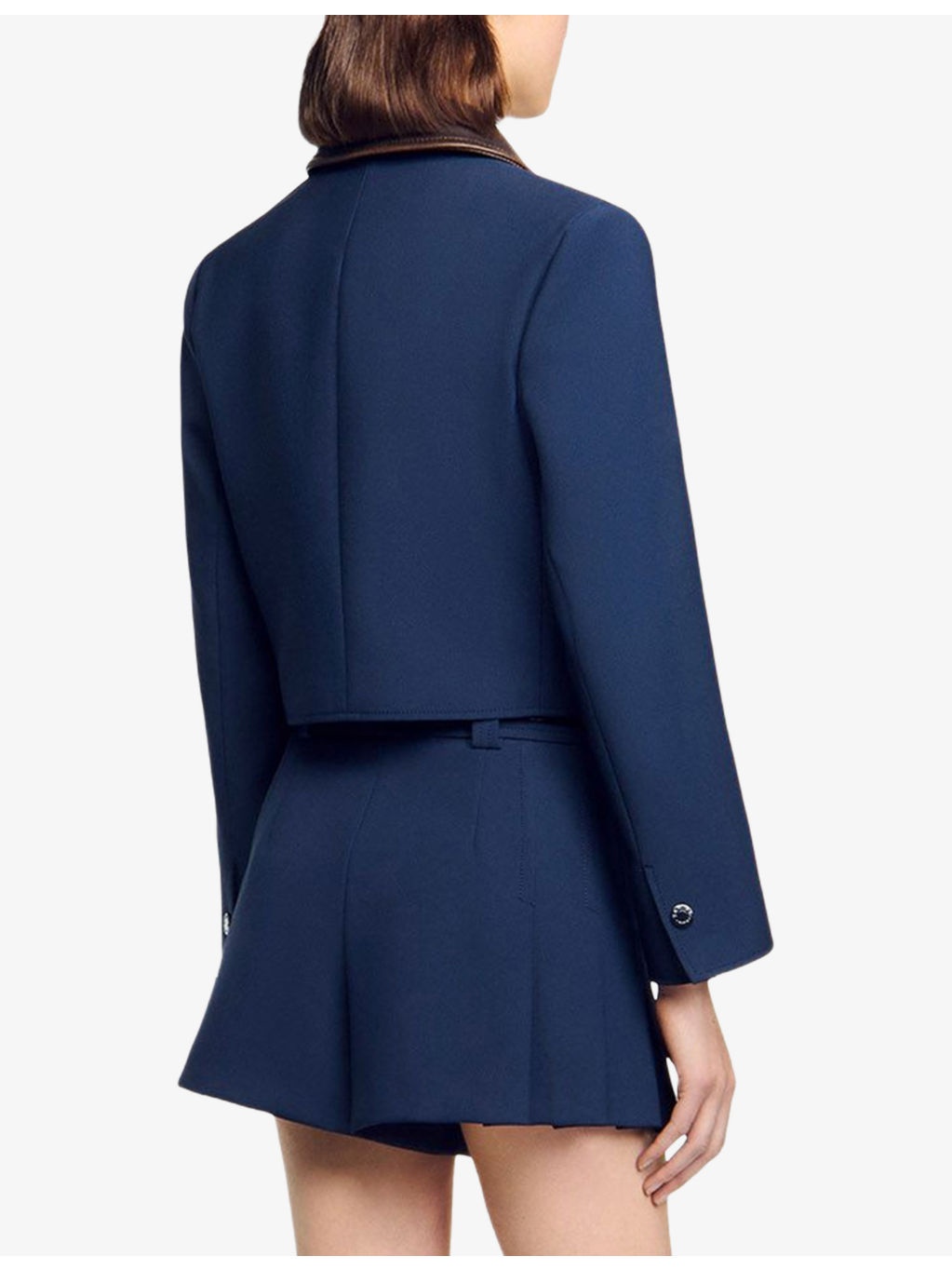 Contrast-Collar Cropped Stretch-Woven Jacket - 4