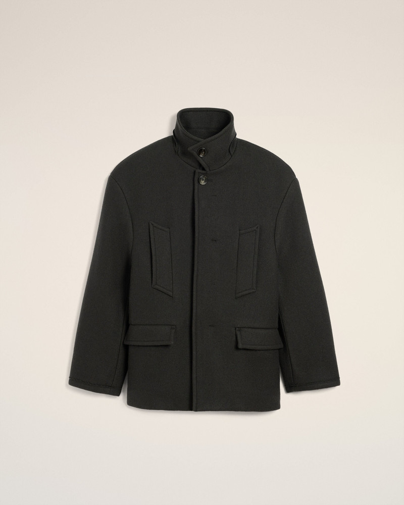 BLACK WOOL OVERSIZED HIGH COLLAR PEA COAT 1