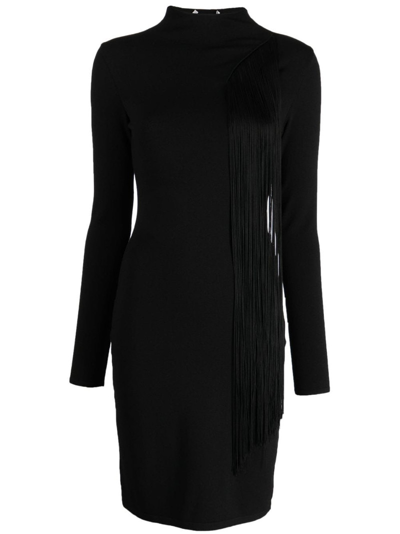 asymmetric fringed knitted dress 1