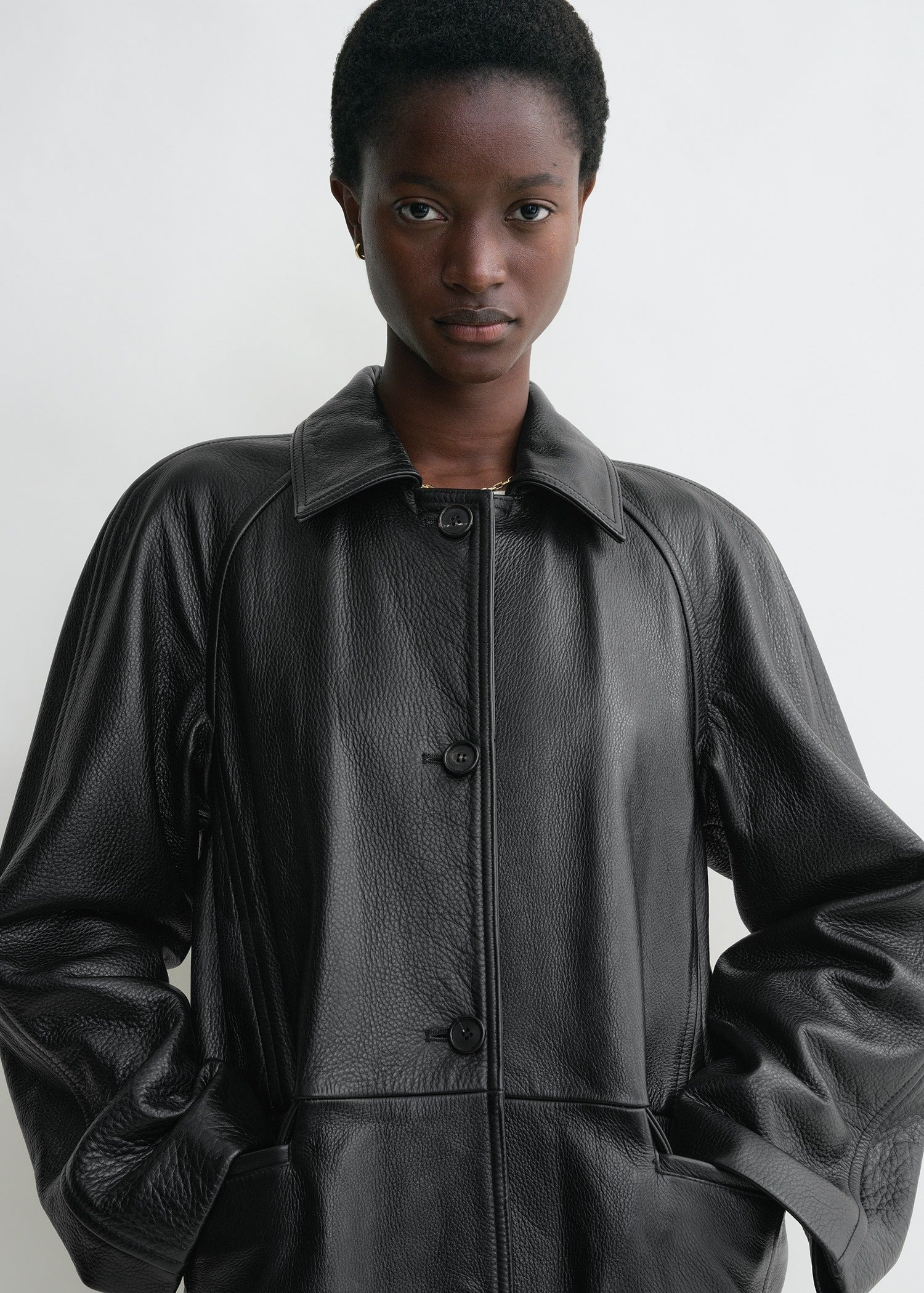 Raglan-sleeve leather coat black - 5
