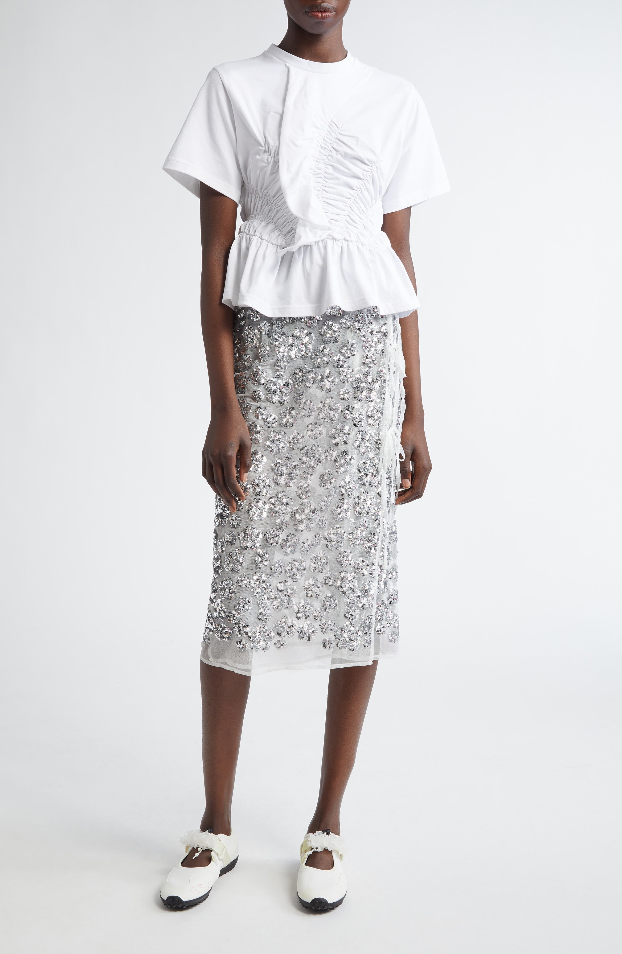 Cecilie Bahnsen Ace Smocked Jersey Peplum Top in White at Nordstrom - 2