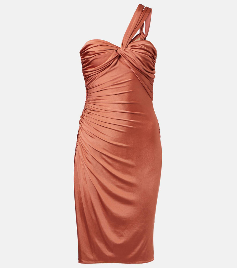 tom ford red ruched dress TOM FORD Plunging Ruched Fluid Jersey Slit Gown