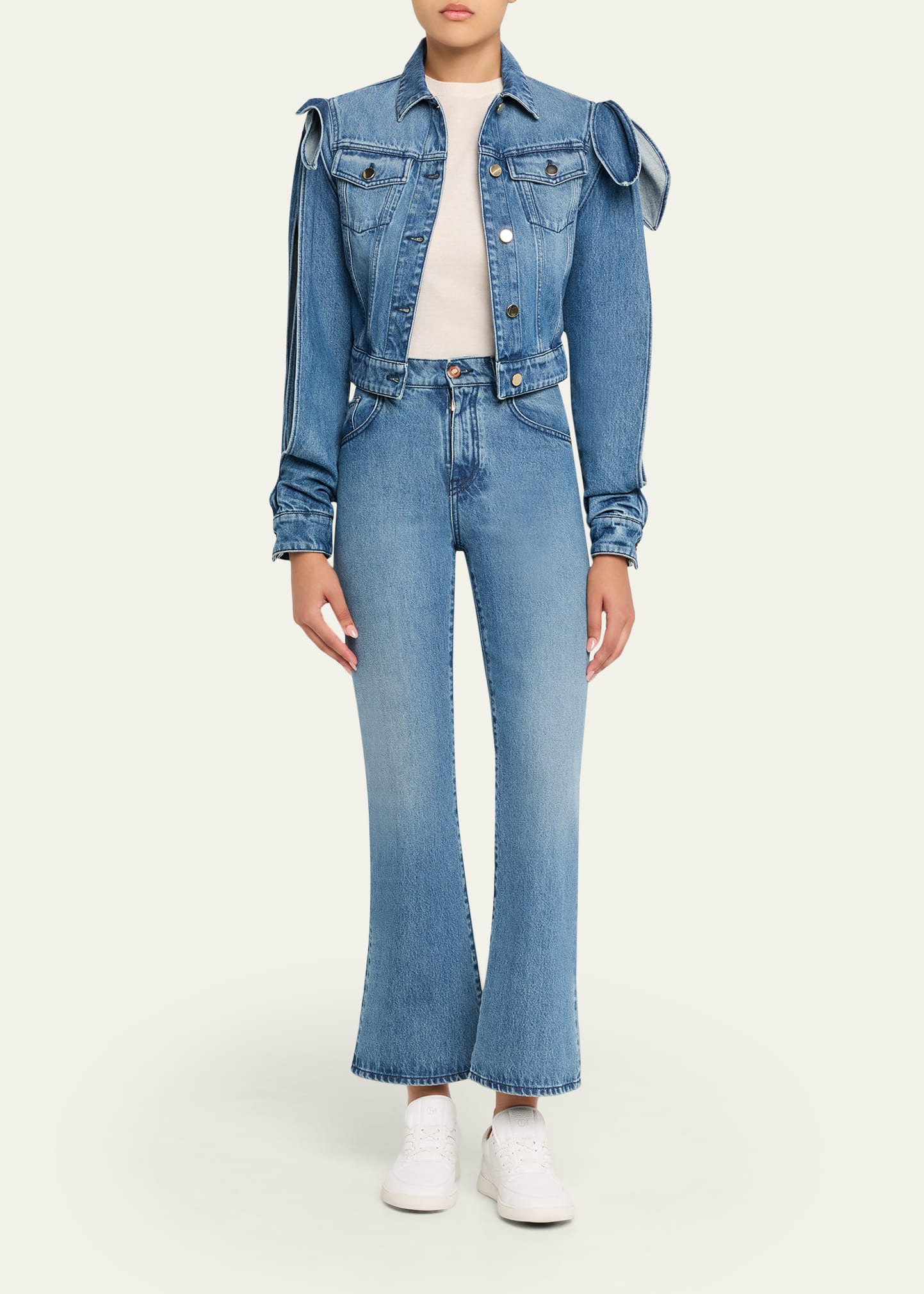 Briella Tie Slit-Sleeve Denim Jacket - 2