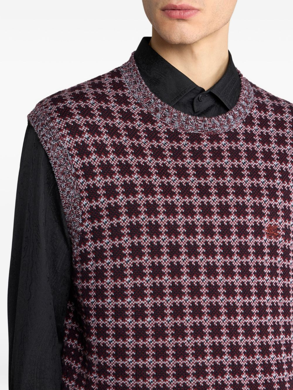 Pegaso-motif embroidered checked vest - 5