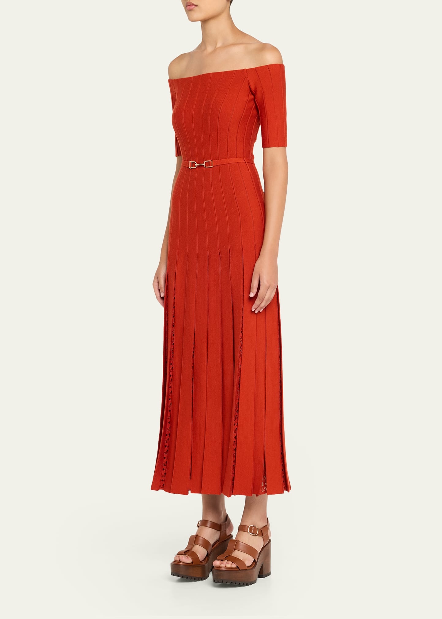 Kurt Off-The-Shoulder Pleated Merino Dress - 4