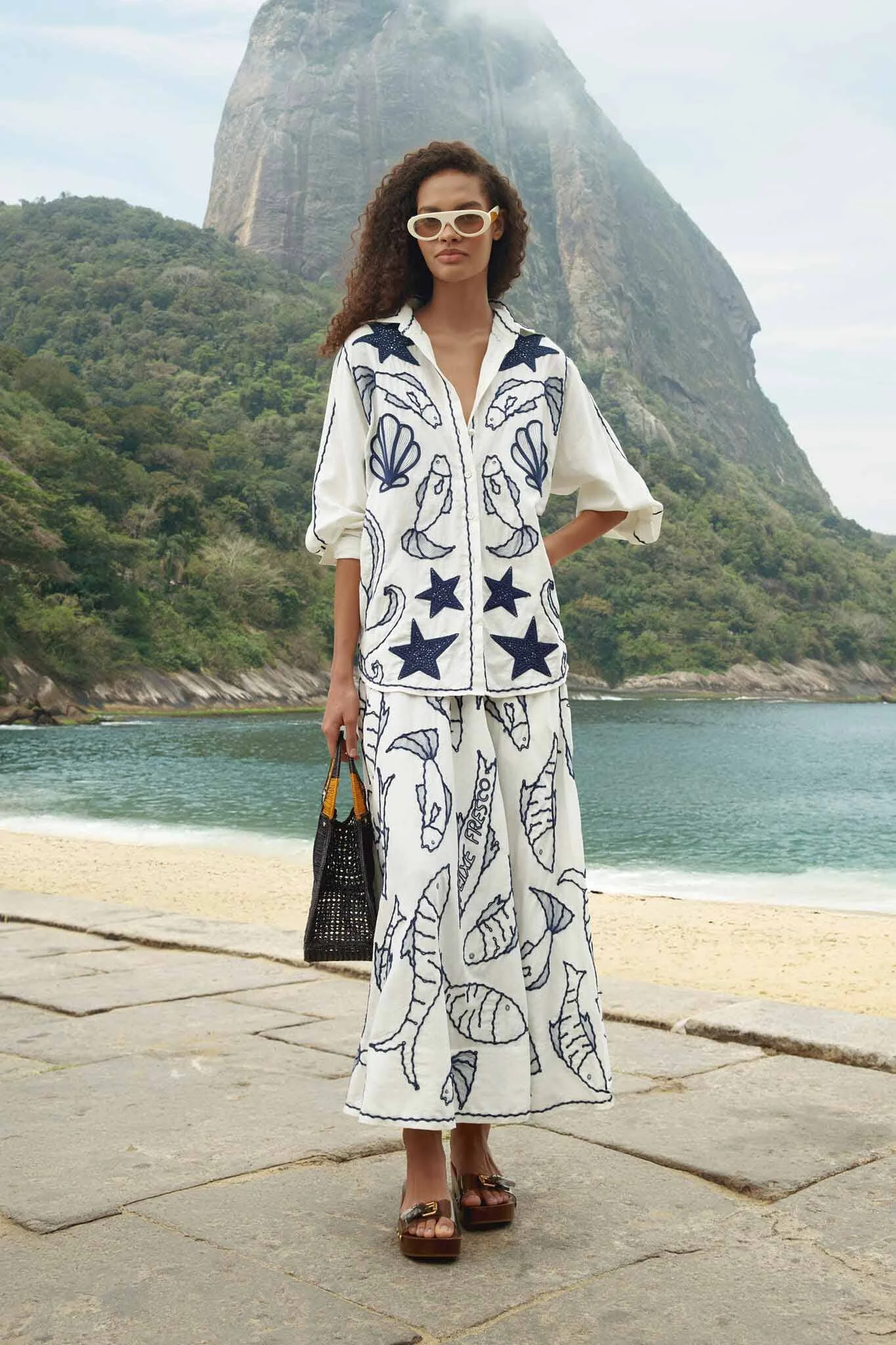 Off-White Fresh Fish Embroidered Midi Skirt - 1