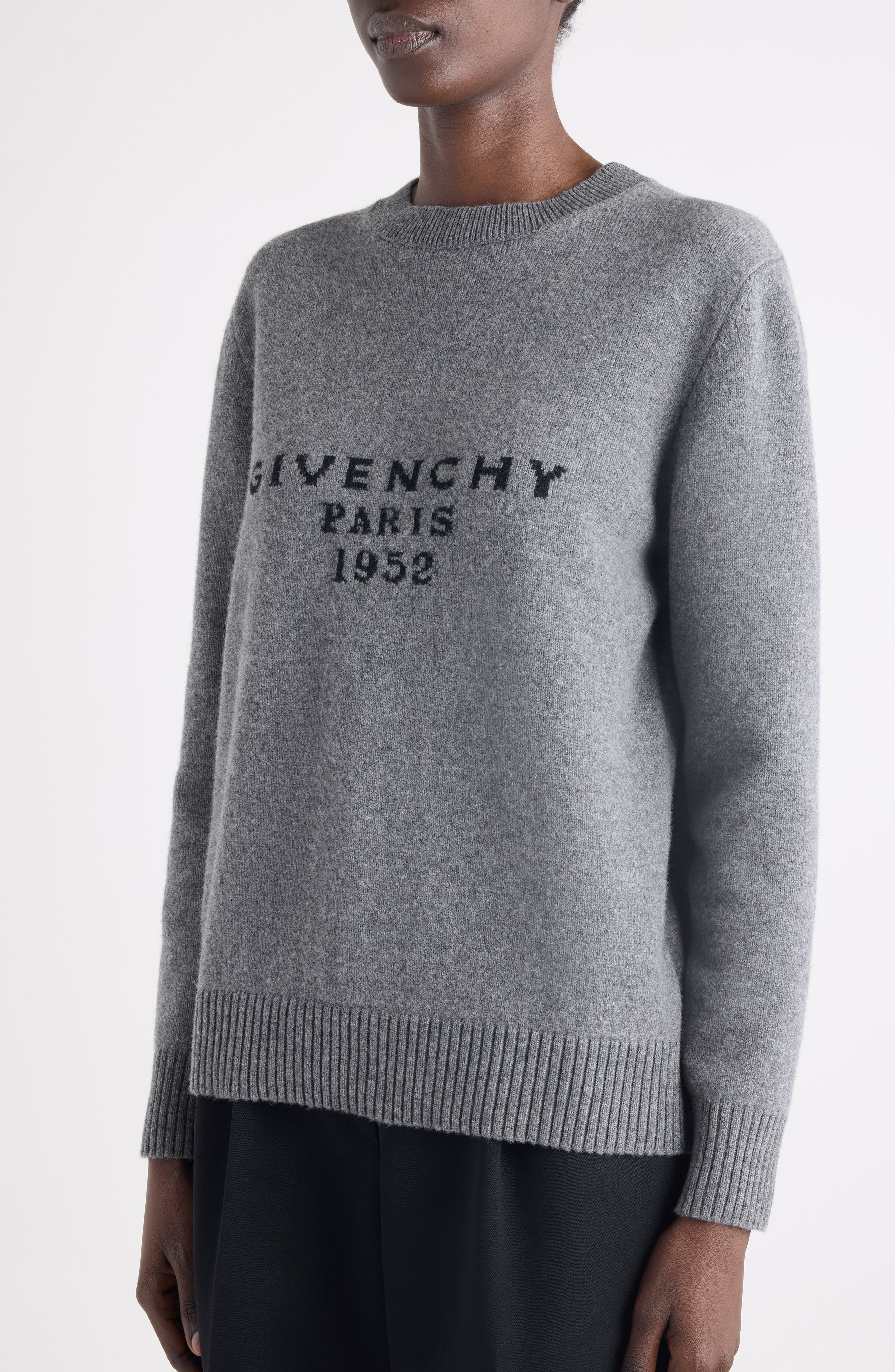 Givenchy Logo Intarsia Wool & Cashmere Sweater in Slate Blend at Nordstrom - 5