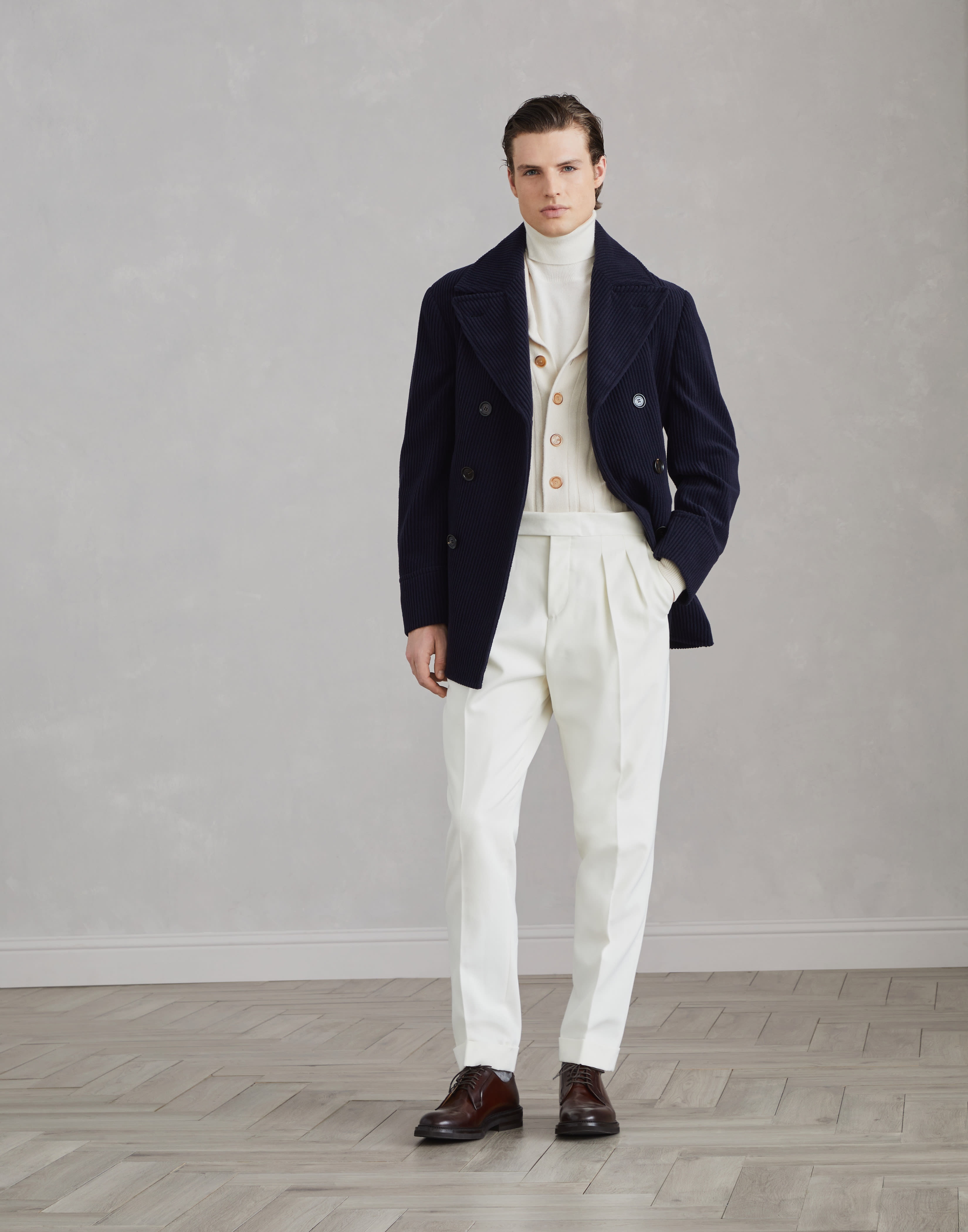 Cashmere wide wale corduroy pea coat - 5
