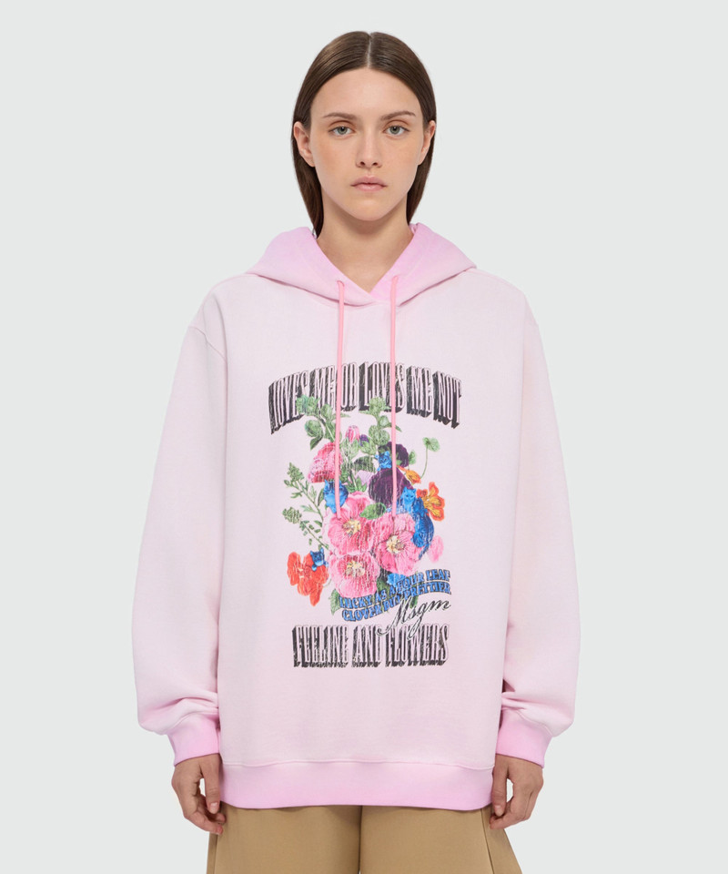 MSGM Pink cotton hoodie with hand-applied gradient treatment outlook