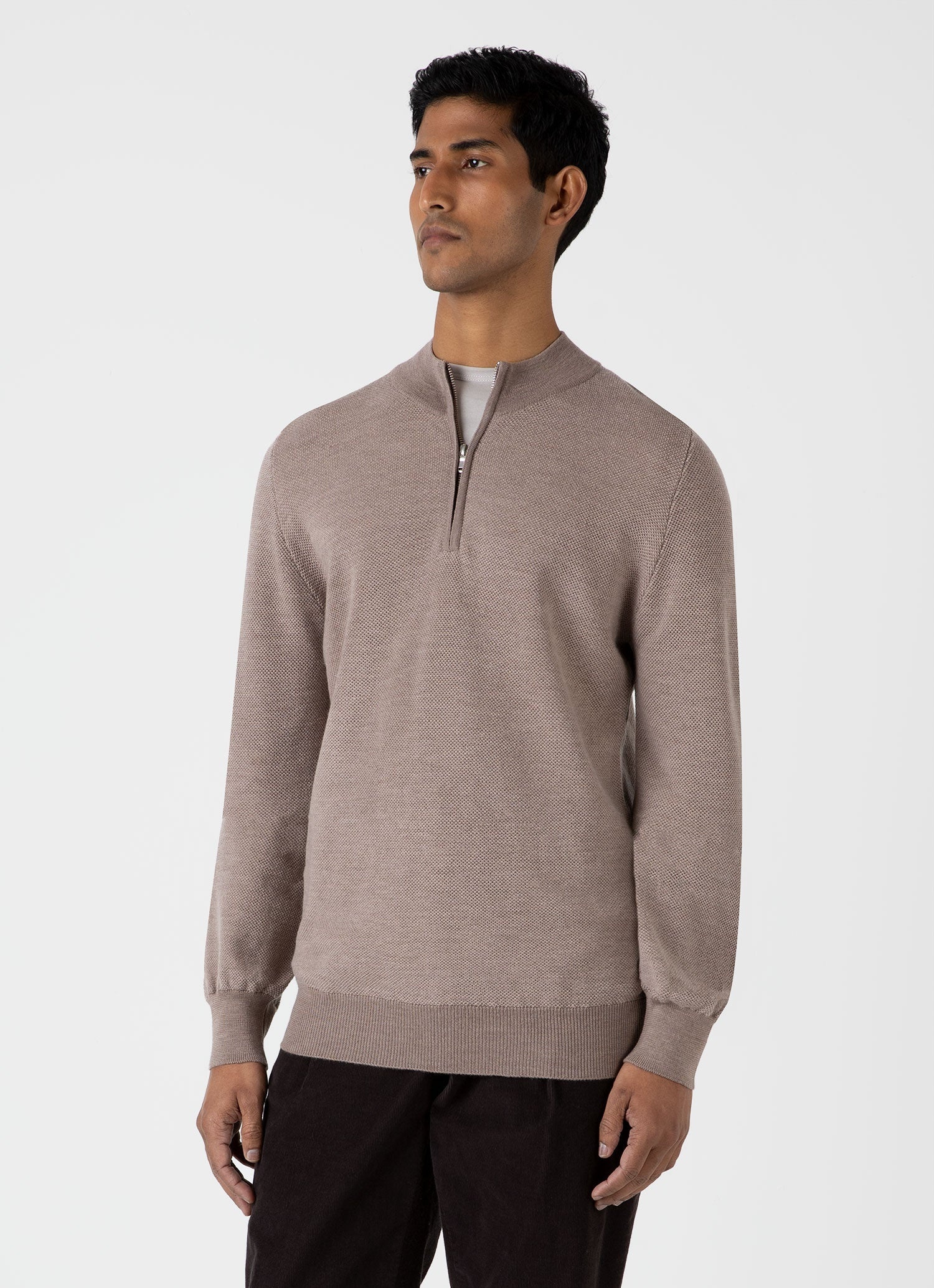 Merino Honeycomb Zip Neck Jumper - 2