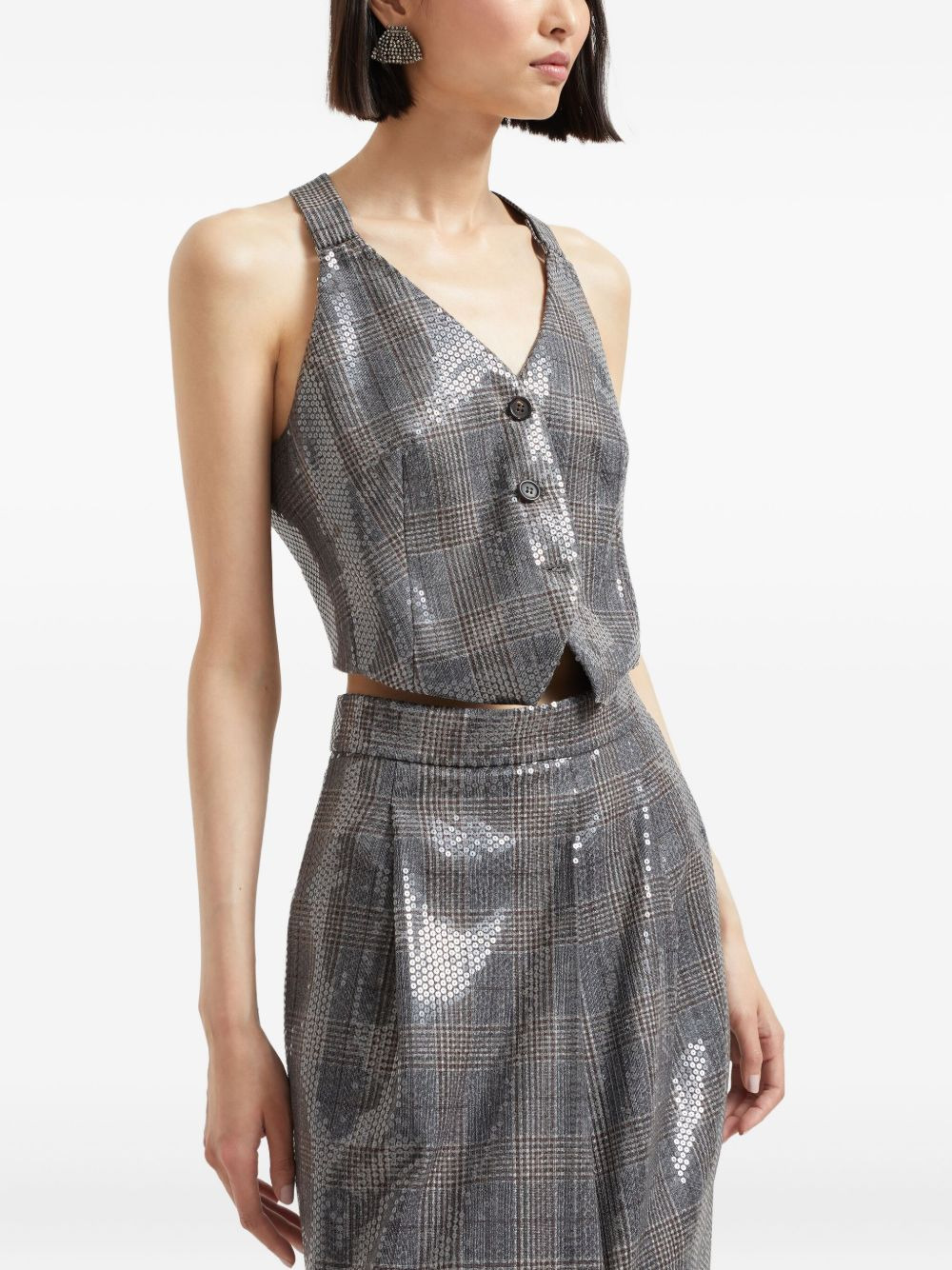 sequinned checked waistcoat - 4