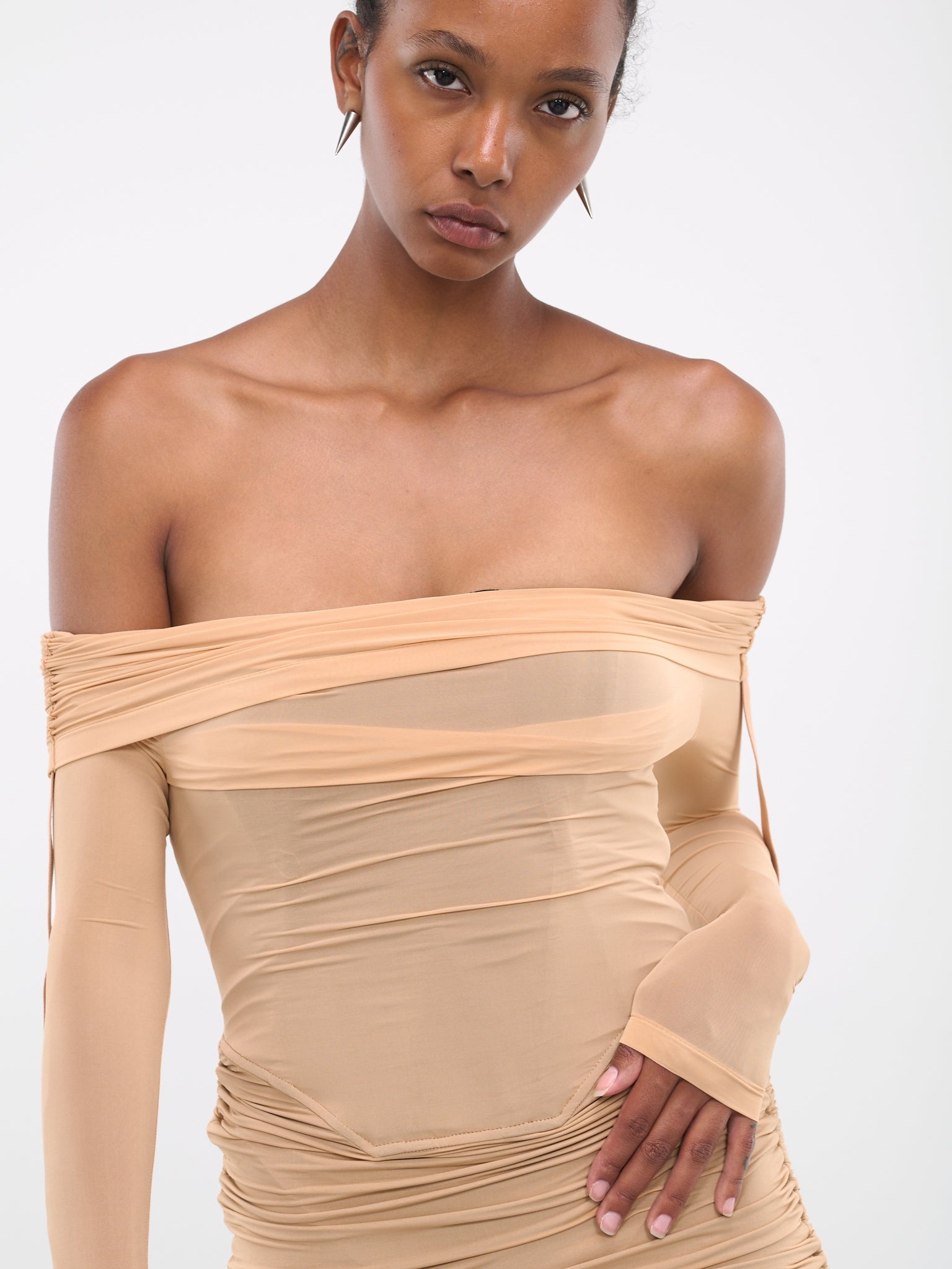 Hosiery Overlay Gathered Dress - 4