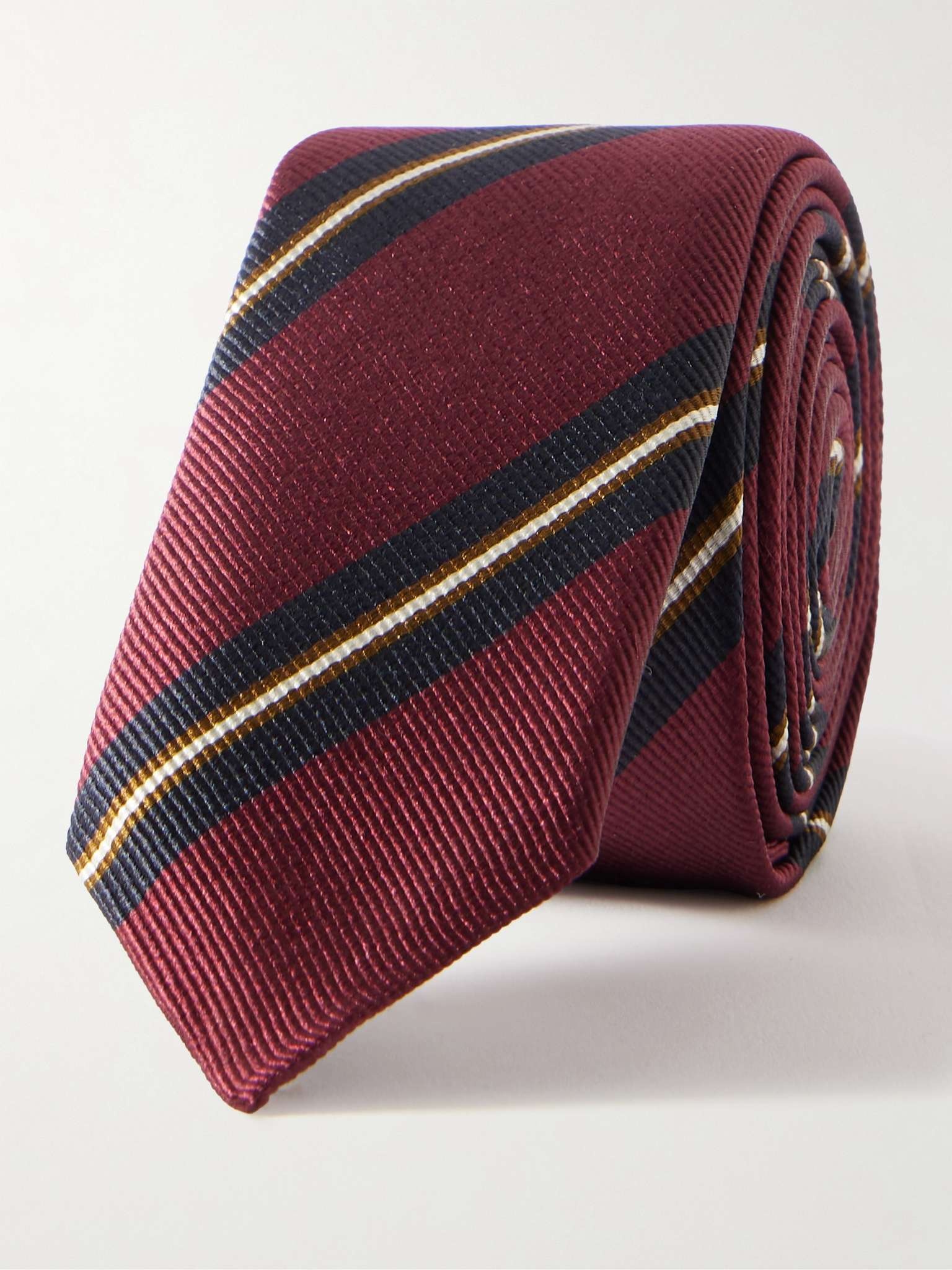 5.5cm Logo-Embroidered Striped Silk-Twill Tie - 1