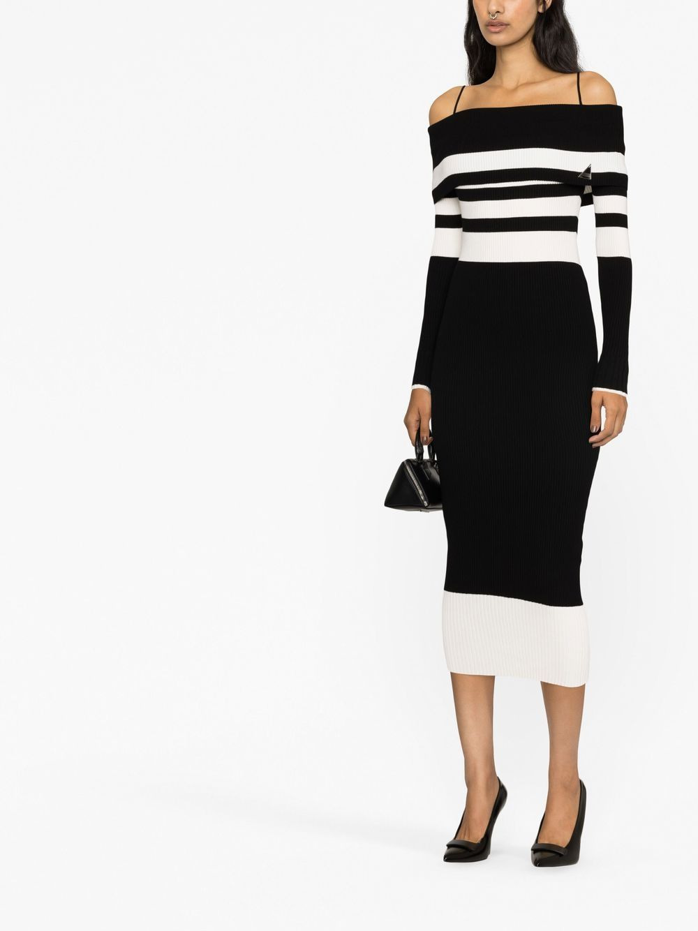 striped off-shoulder knitted dress - 2