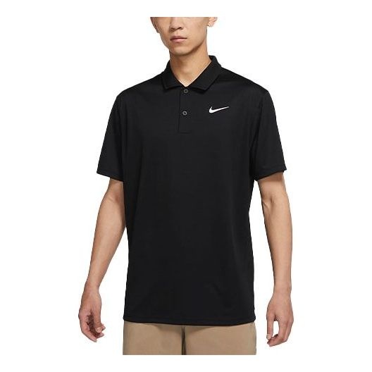 Nike Dri-FIT Victory Solid Color Logo Printing Quick Dry Breathable Short Sleeve Polo Shirt Black DH - 1