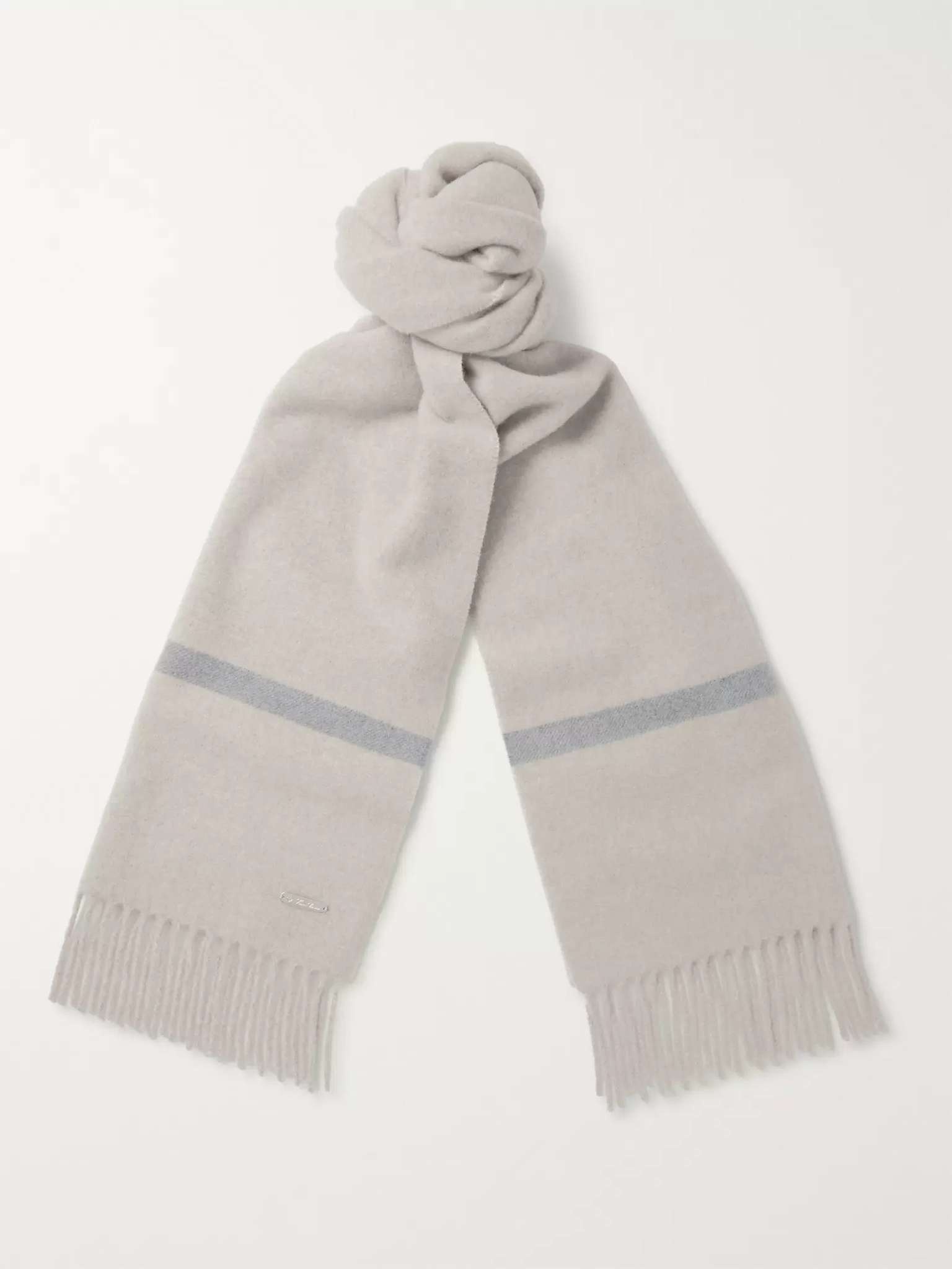 Fringed Striped Baby Cashmere Scarf - 1