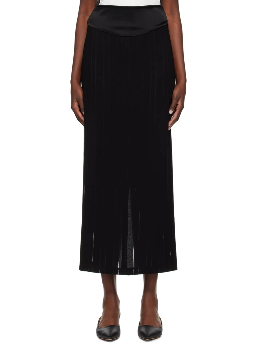 Black Drop Stitch Maxi Skirt - 1
