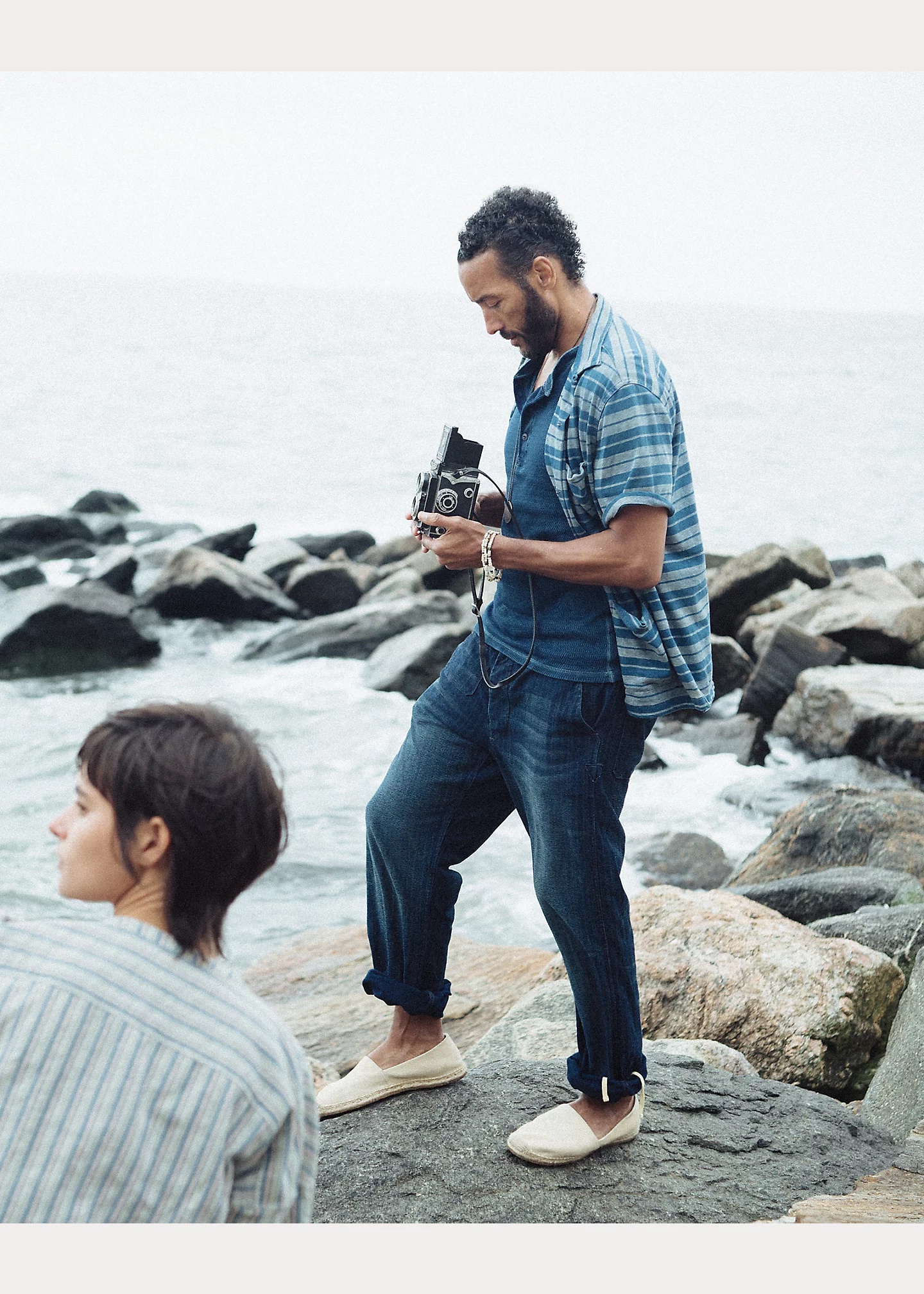 Indigo Striped Jersey Camp Shirt - 5