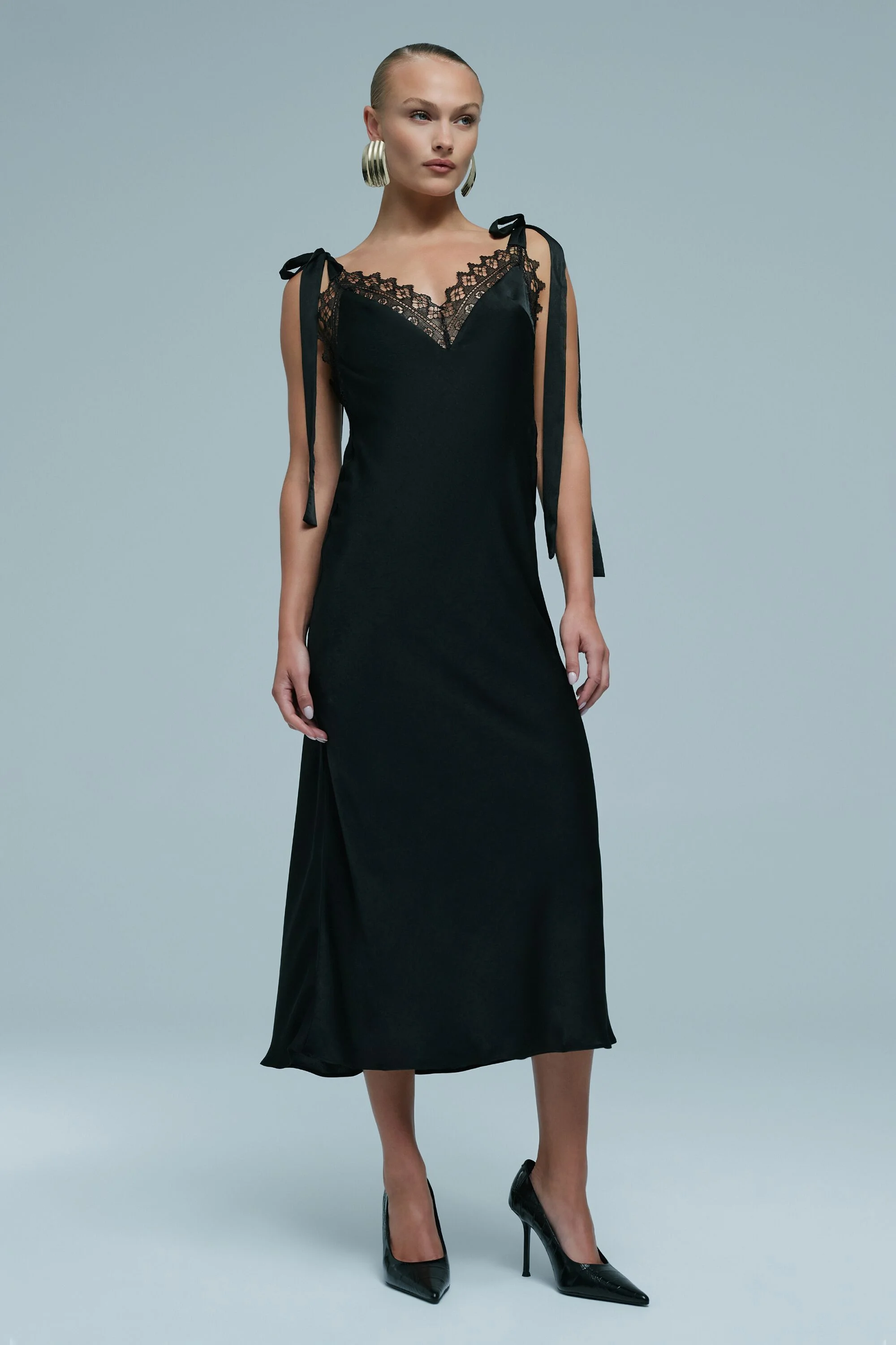 Lydia Tie Strap Midi Dress In Black - 1