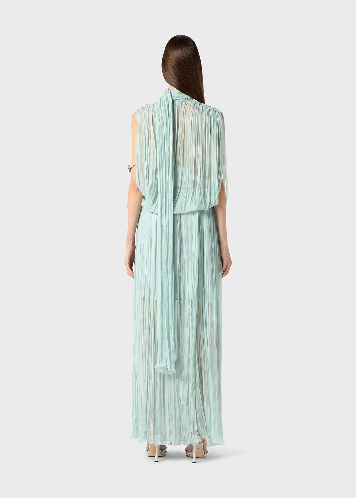 PLEATED DRESS IN SILK CHIFFON WITH SCARF - 4