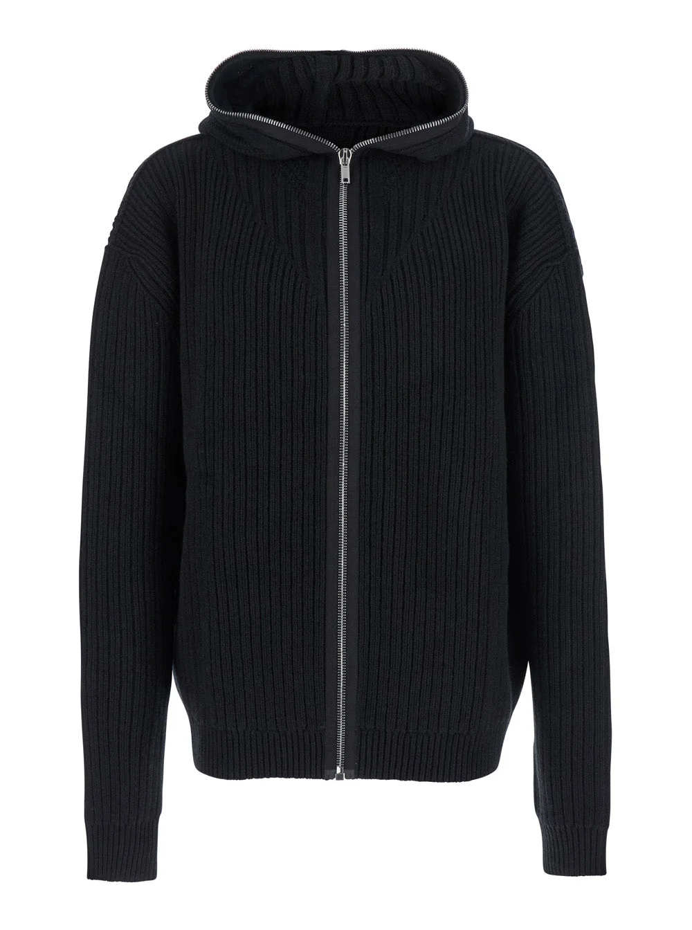 Rick Owens Men Black Hooded Sweatshirt With Front Zip Closure In Wool Man - 1