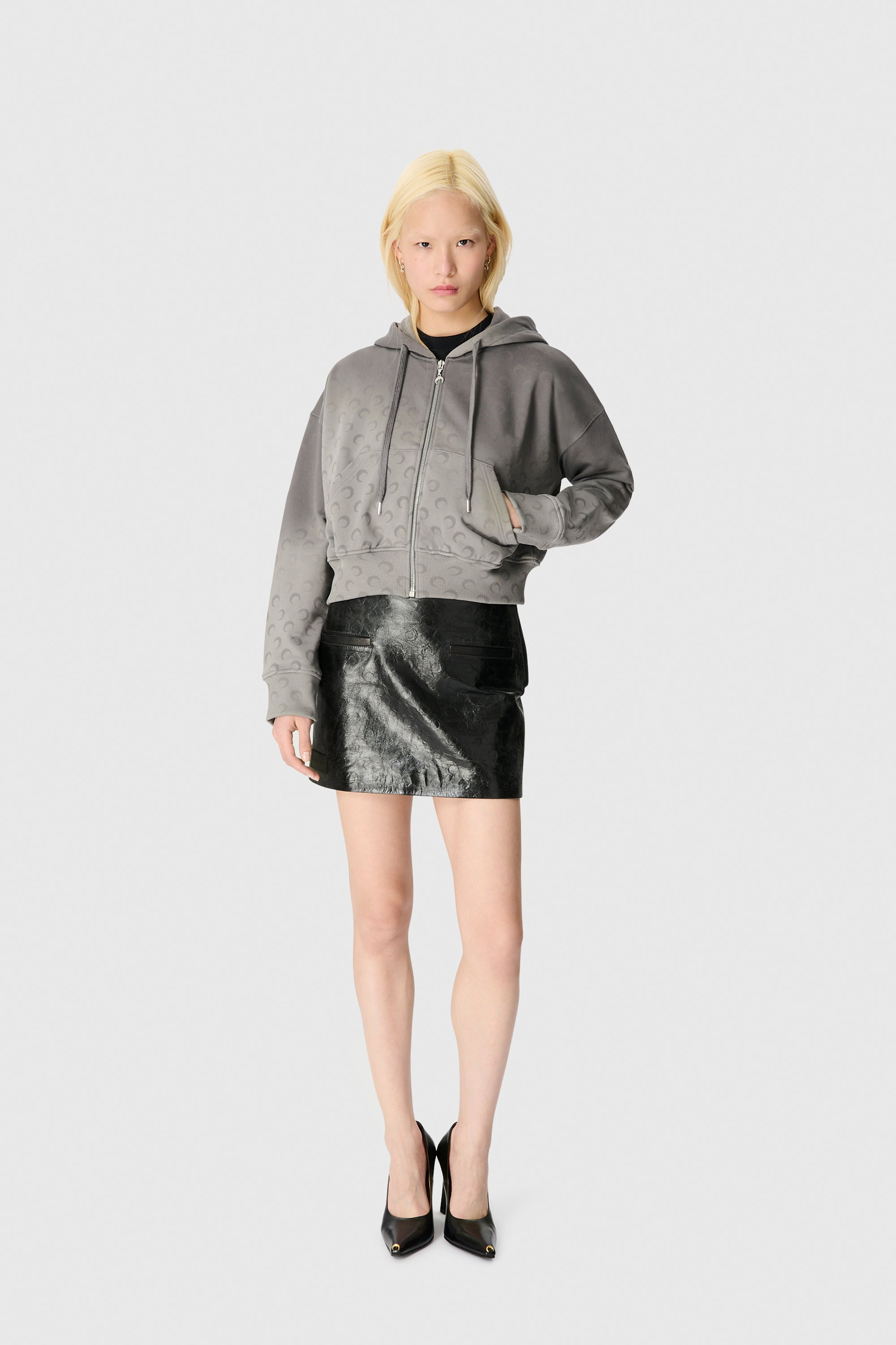 Faded Moon Fleece Cropped Zipped Hoodie - 3
