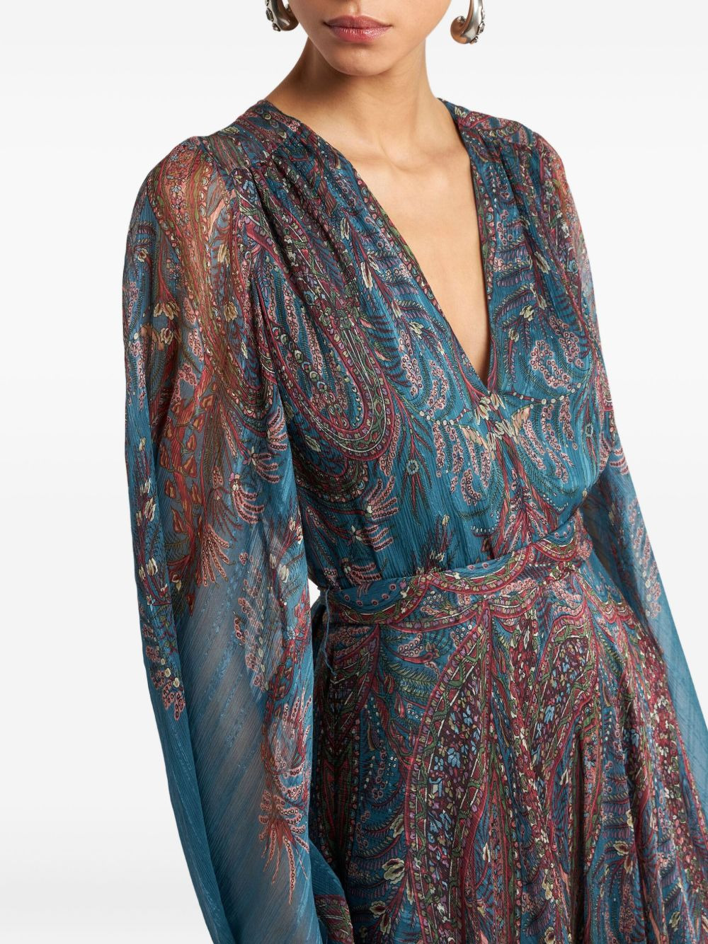 paisley-print bell-sleeve maxi dress - 4