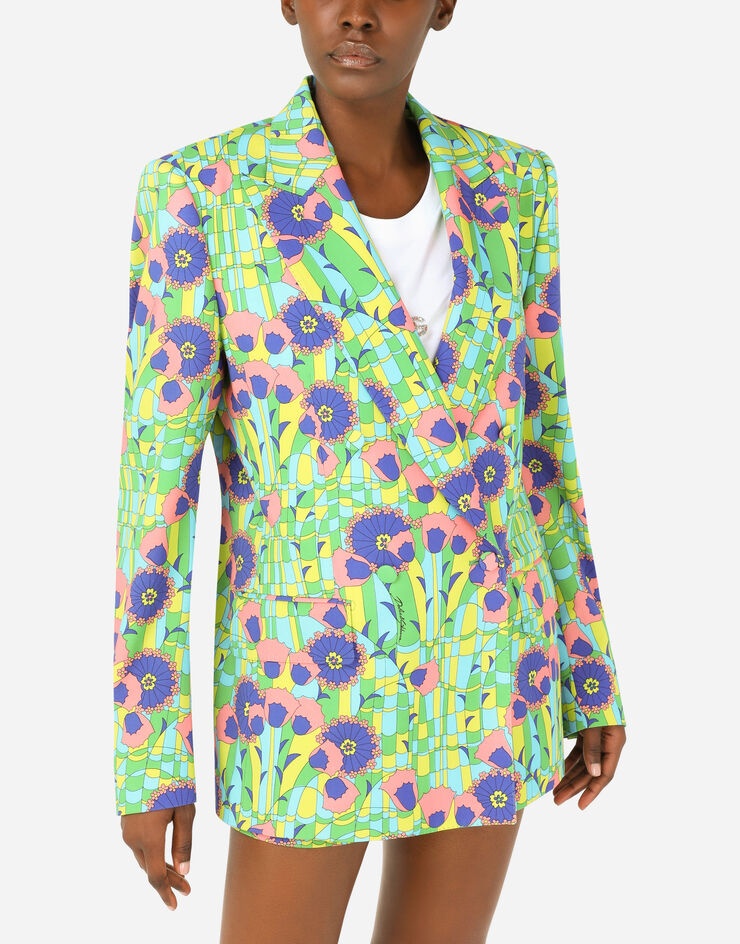 60s-print double-breasted gabardine jacket - 4