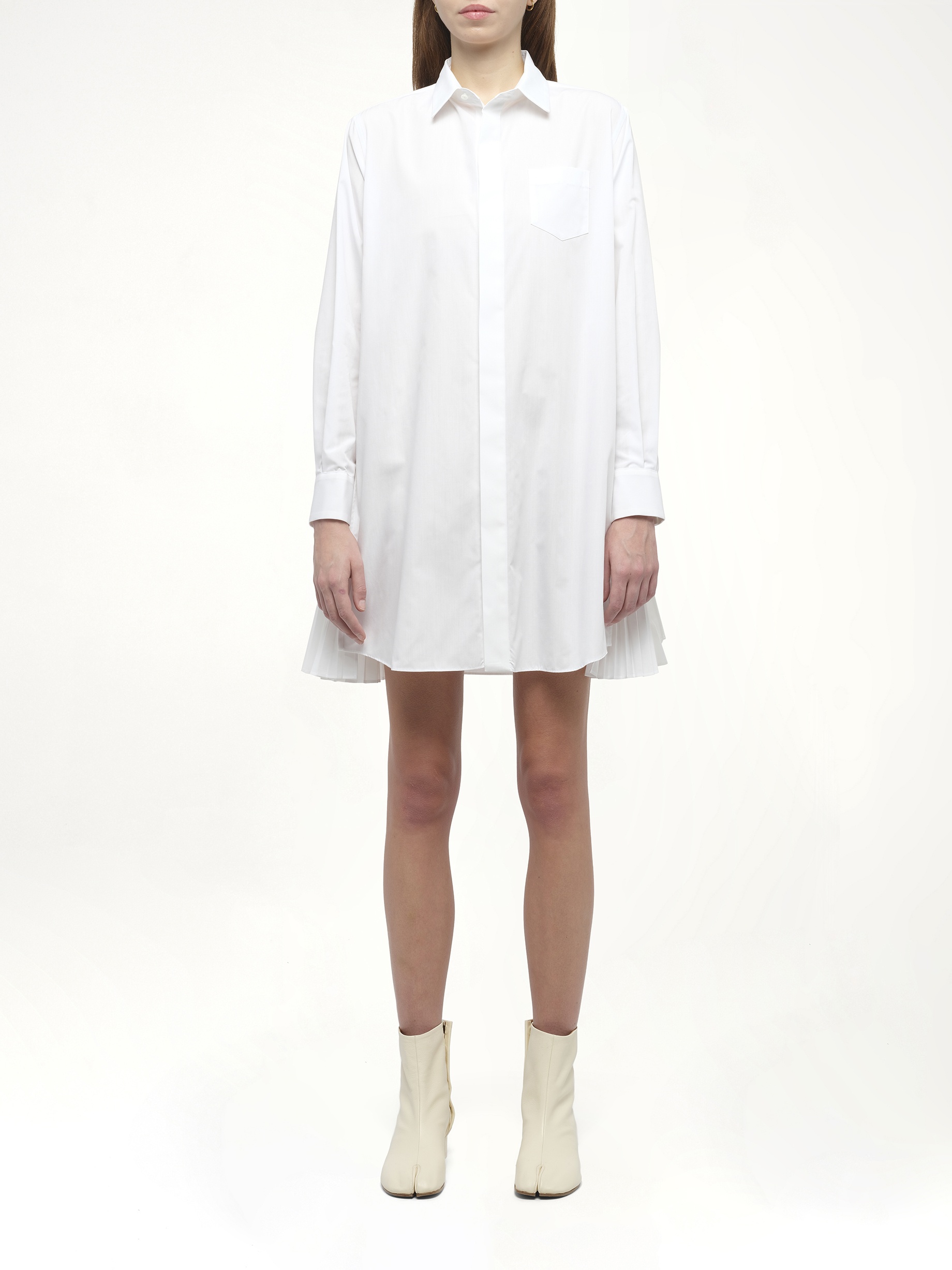 Side Zip Poplin Dress in Off White - 7