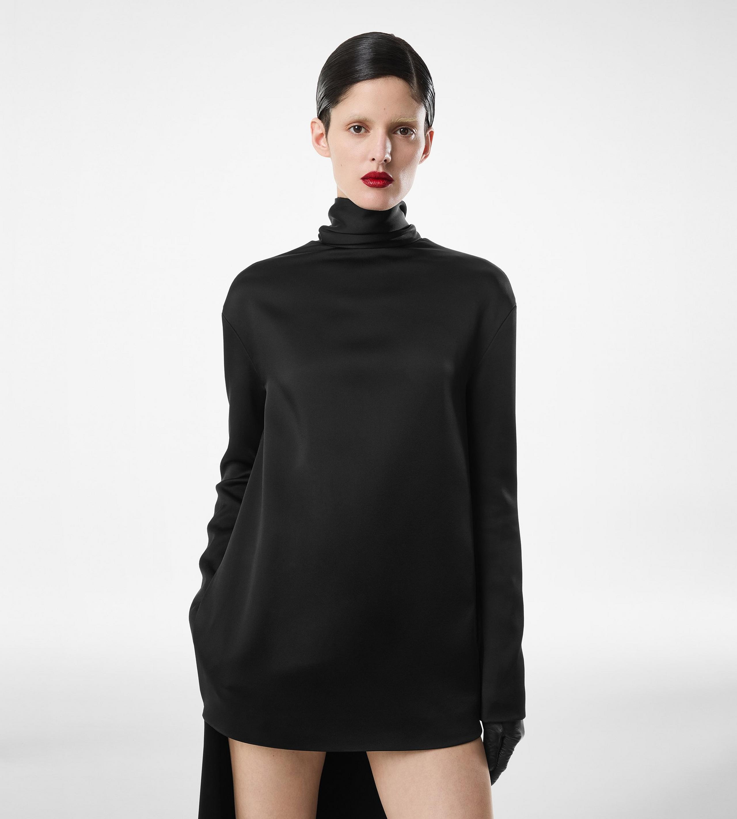 SHINY CREPE MOCK NECK COCKTAIL DRESS - 5
