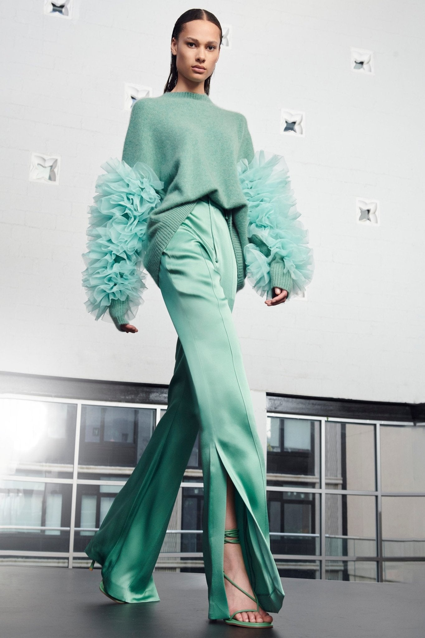 Satin High Waisted Flared Pant - 2