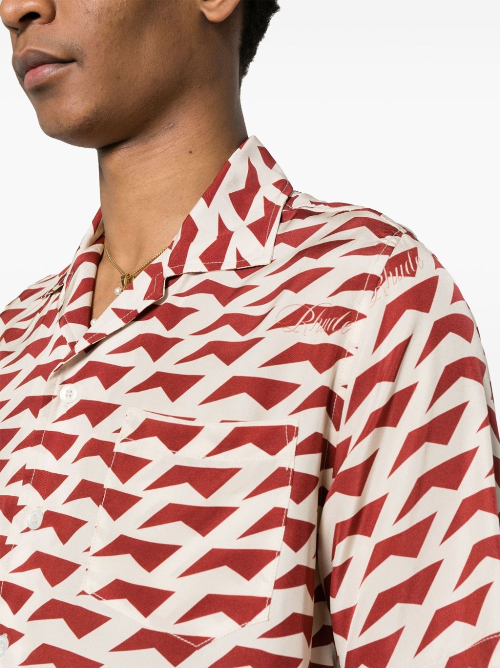 geometric-pattern silk shirt - 5