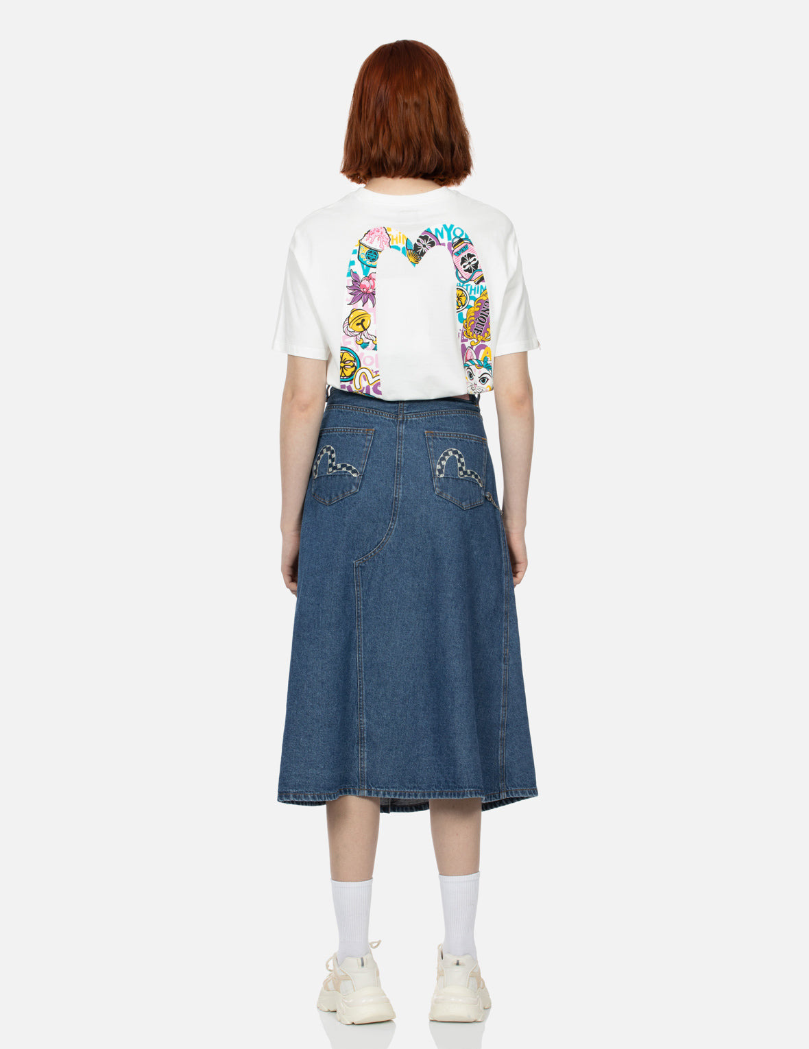 SEAGULL PRINT FASHION FIT DENIM PLEATED SKIRT - 5