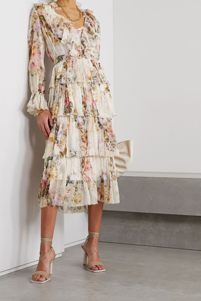 Zimmermann Brighton ruffled floral-print silk-crepon midi dress outlook