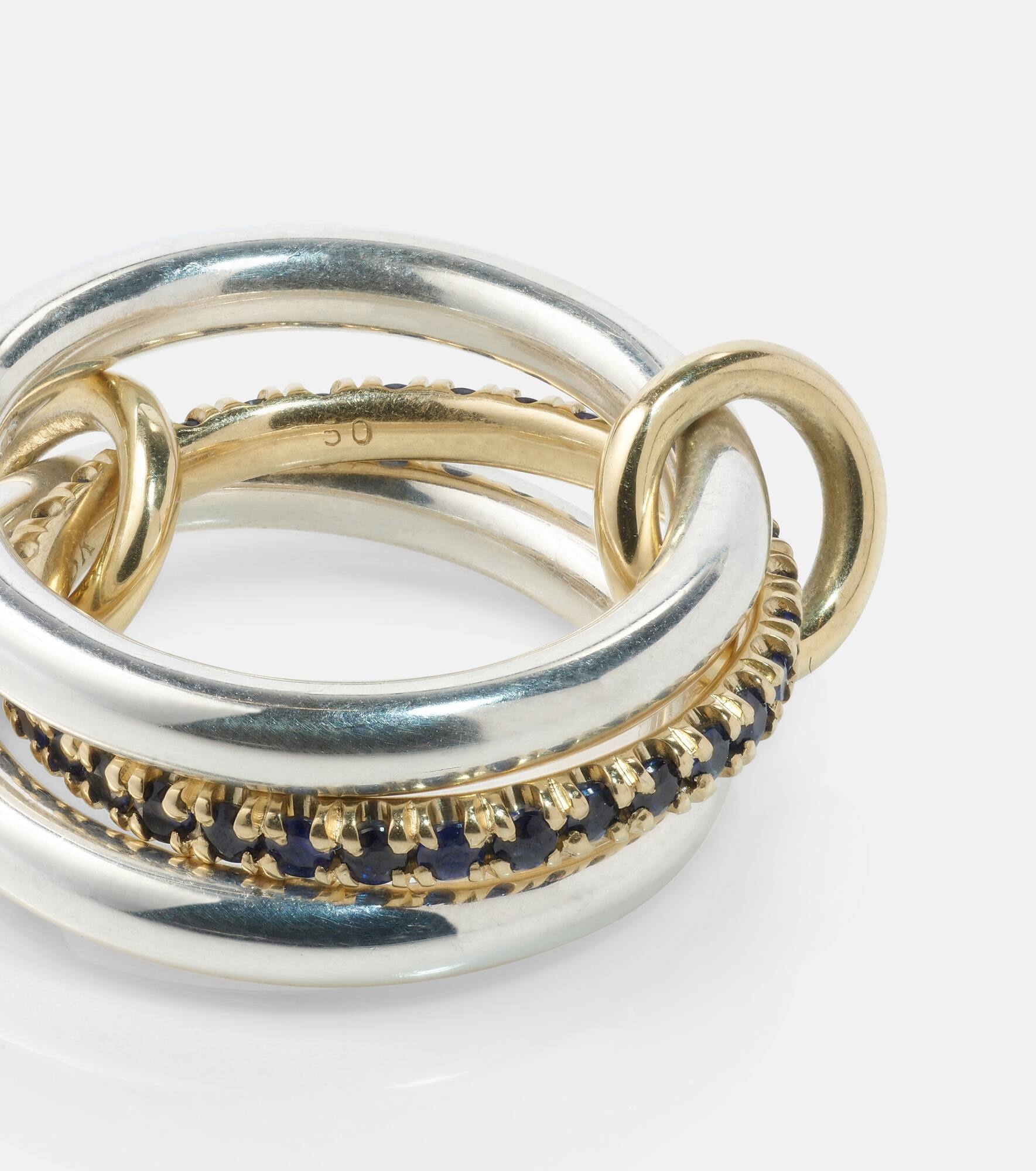 Libra sterling silver and 18kt gold linked rings with sapphires - 4