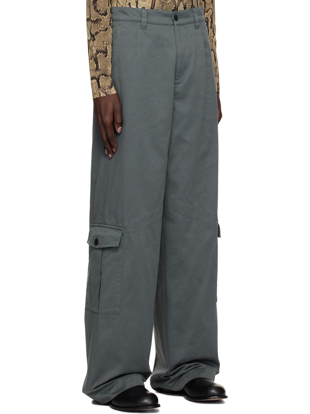 Gray Loose Cotton Cargo Pants - 2