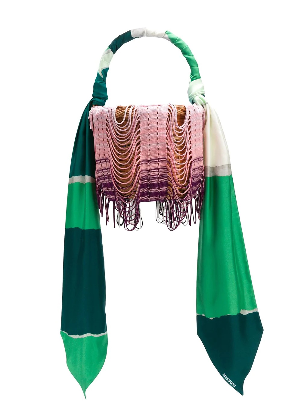 scarf-detail straw bucket bag - 1