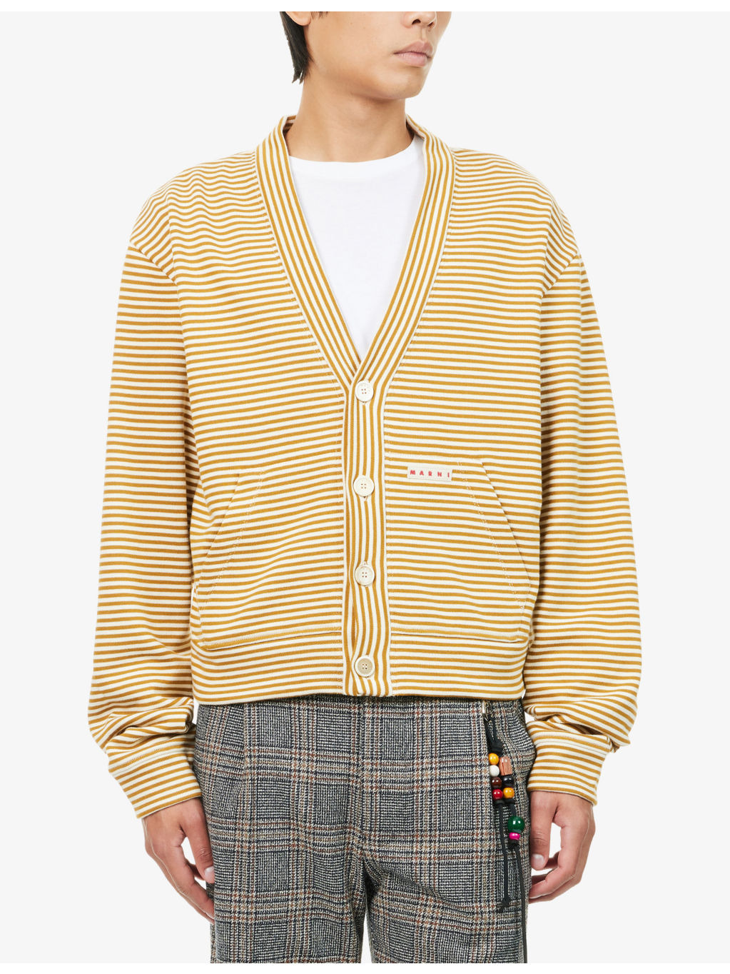 Striped V-Neck Cotton Cardigan - 3