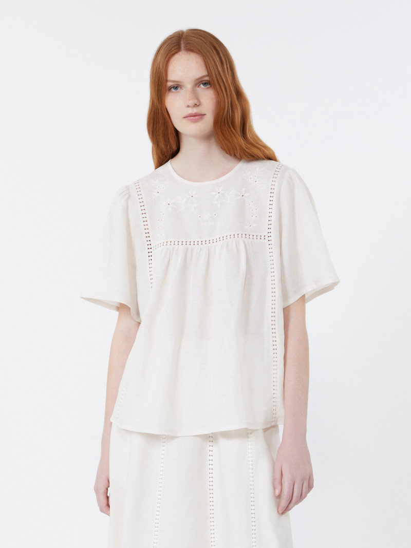 BACINO Linen canvas and stretch jersey top - ECRU 3