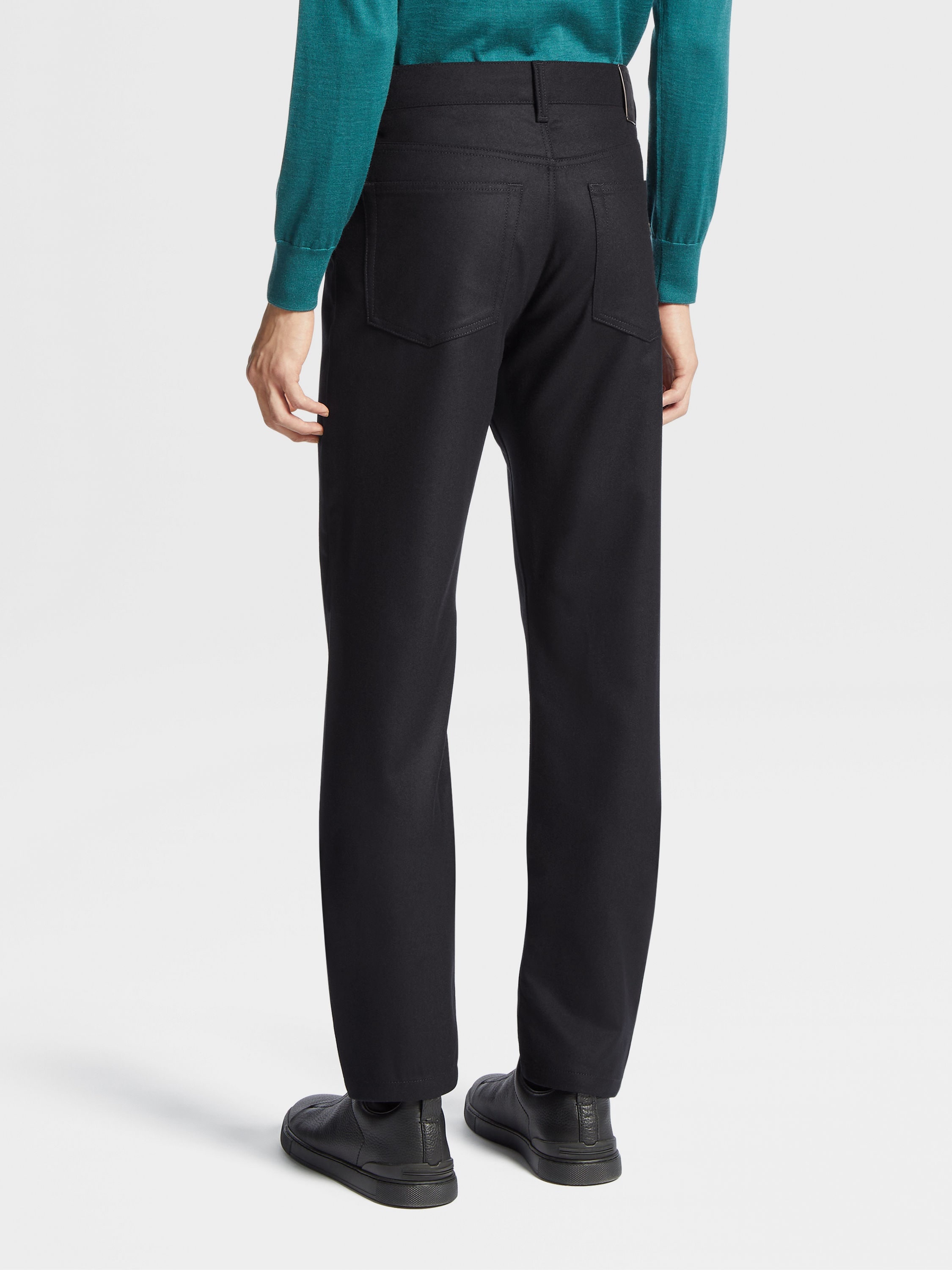 BLACK WOOL AND CASHMERE ROCCIA PANTS - 3