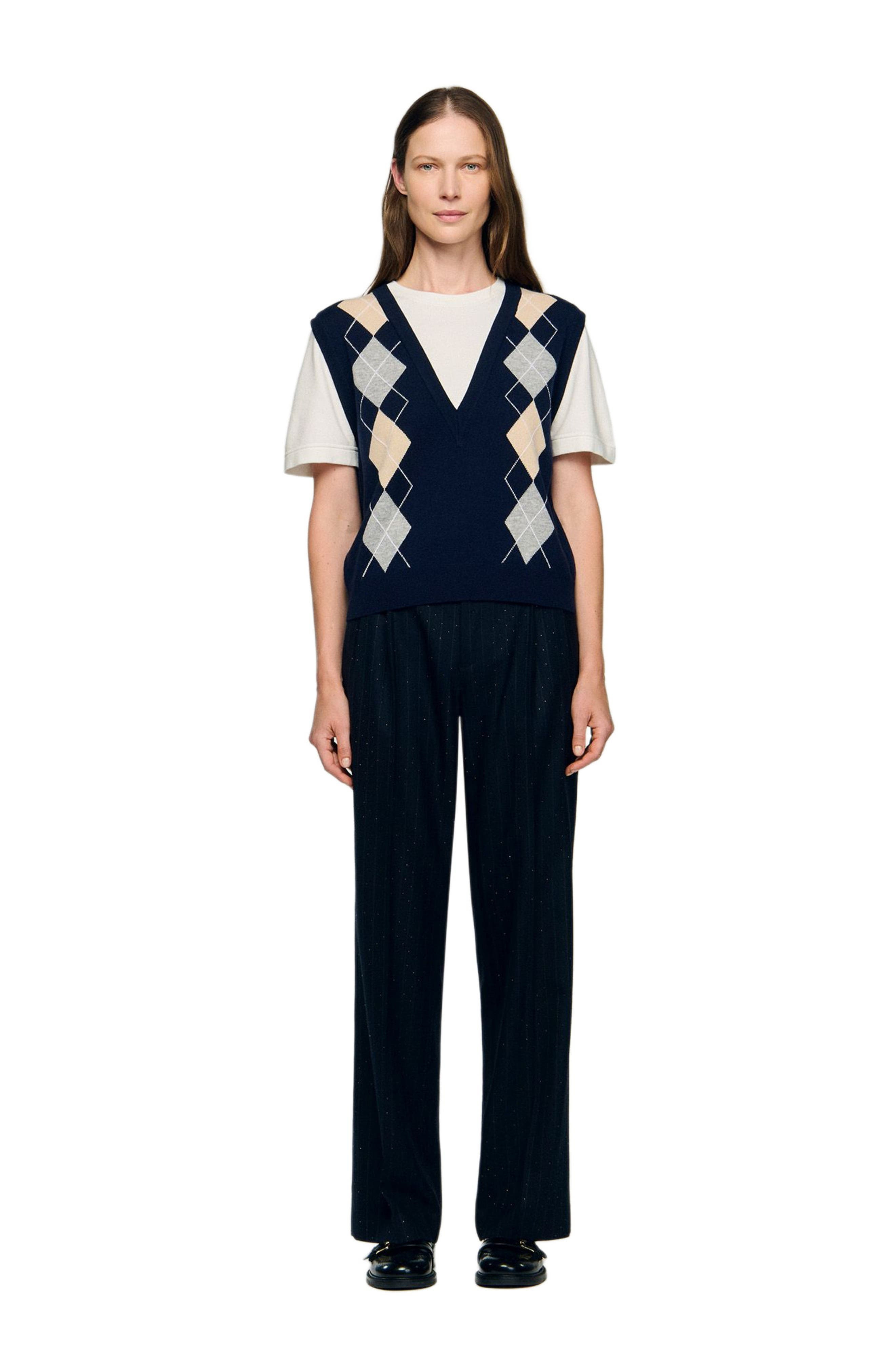 SANDRO Argyle layered effect sweater in Navy Blue at Nordstrom - 3