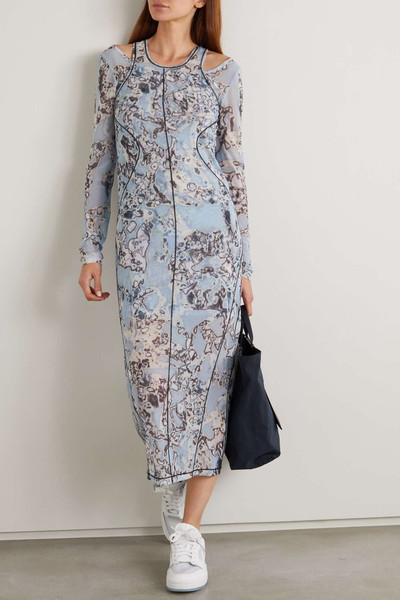 McQ Alexander McQueen Striae layered printed stretch-mesh midi dress outlook