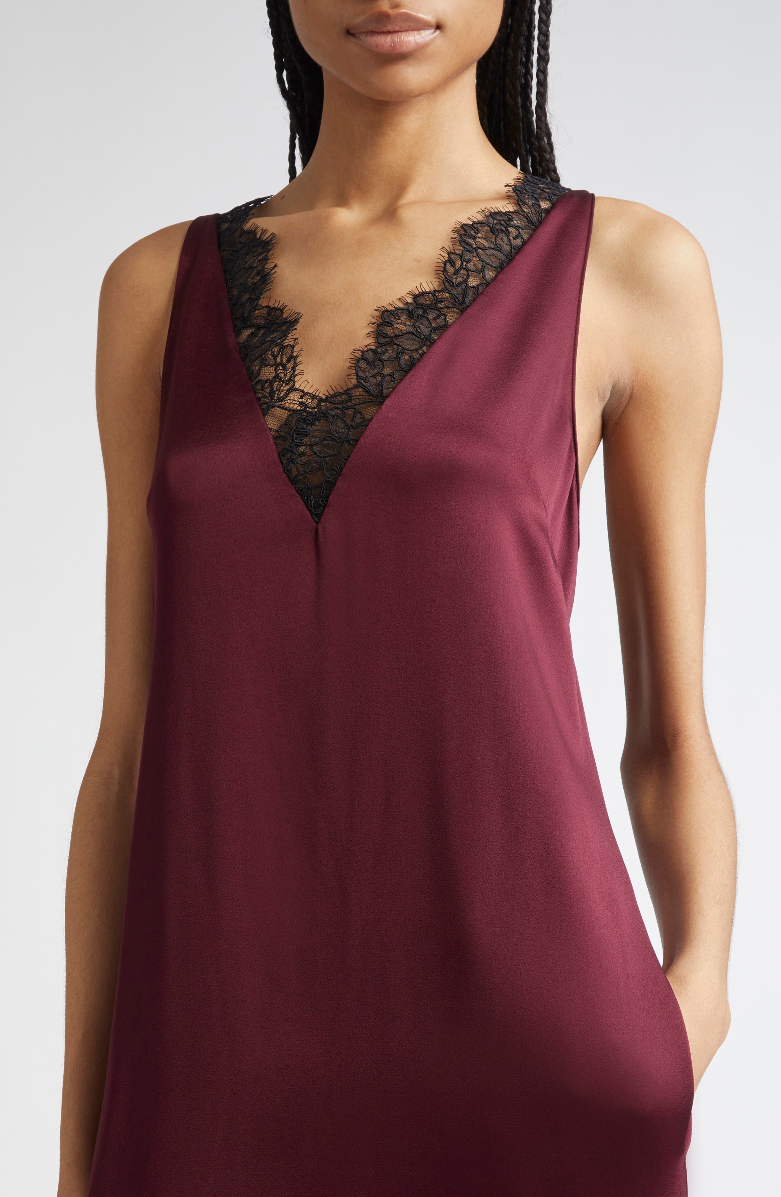 Stella McCartney Lace Trim Satin Slipdress in Bordeaux at Nordstrom - 4