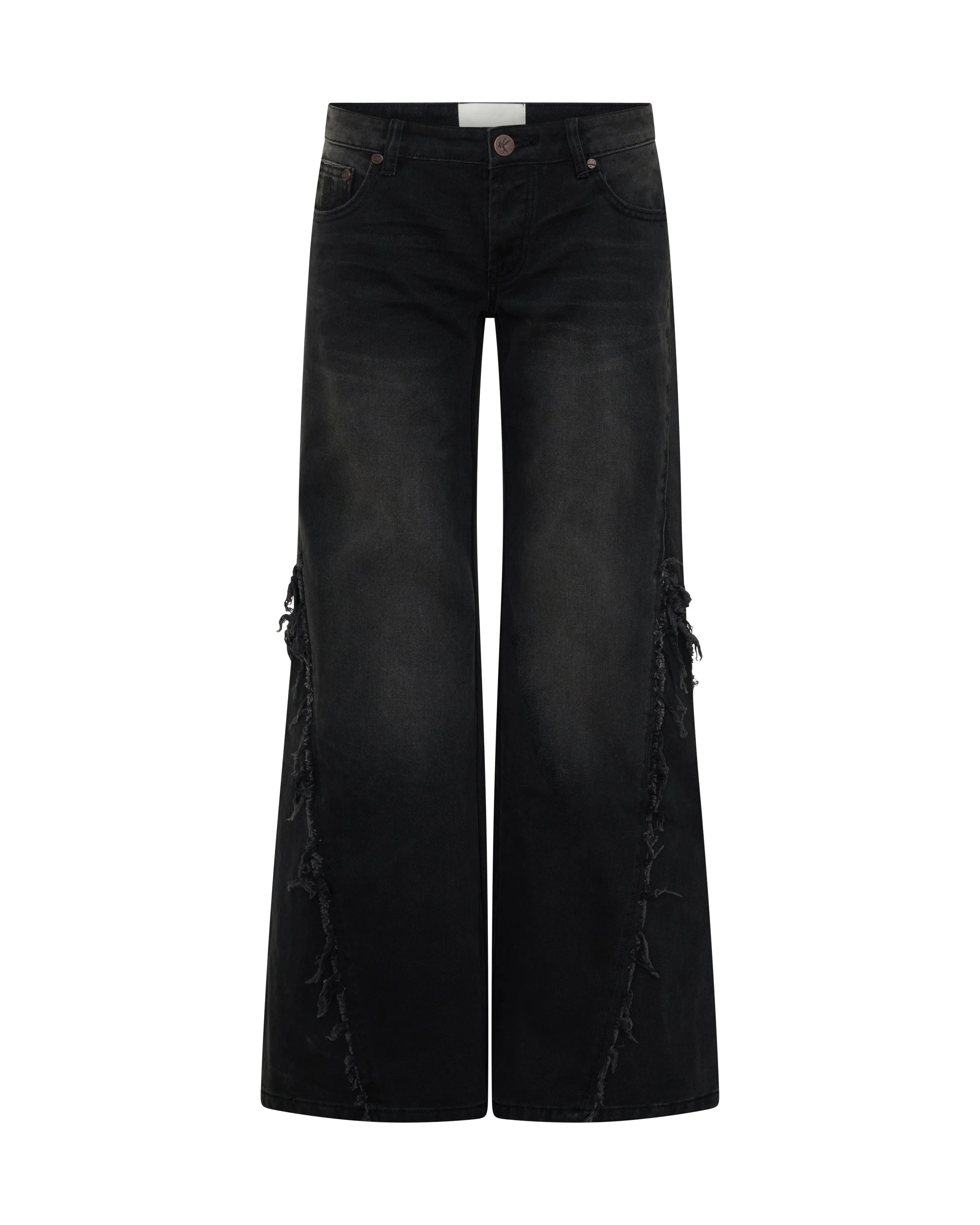 Johnnies Low Waist Wide Leg Flared Denim Jeans - Smokey Black - 1